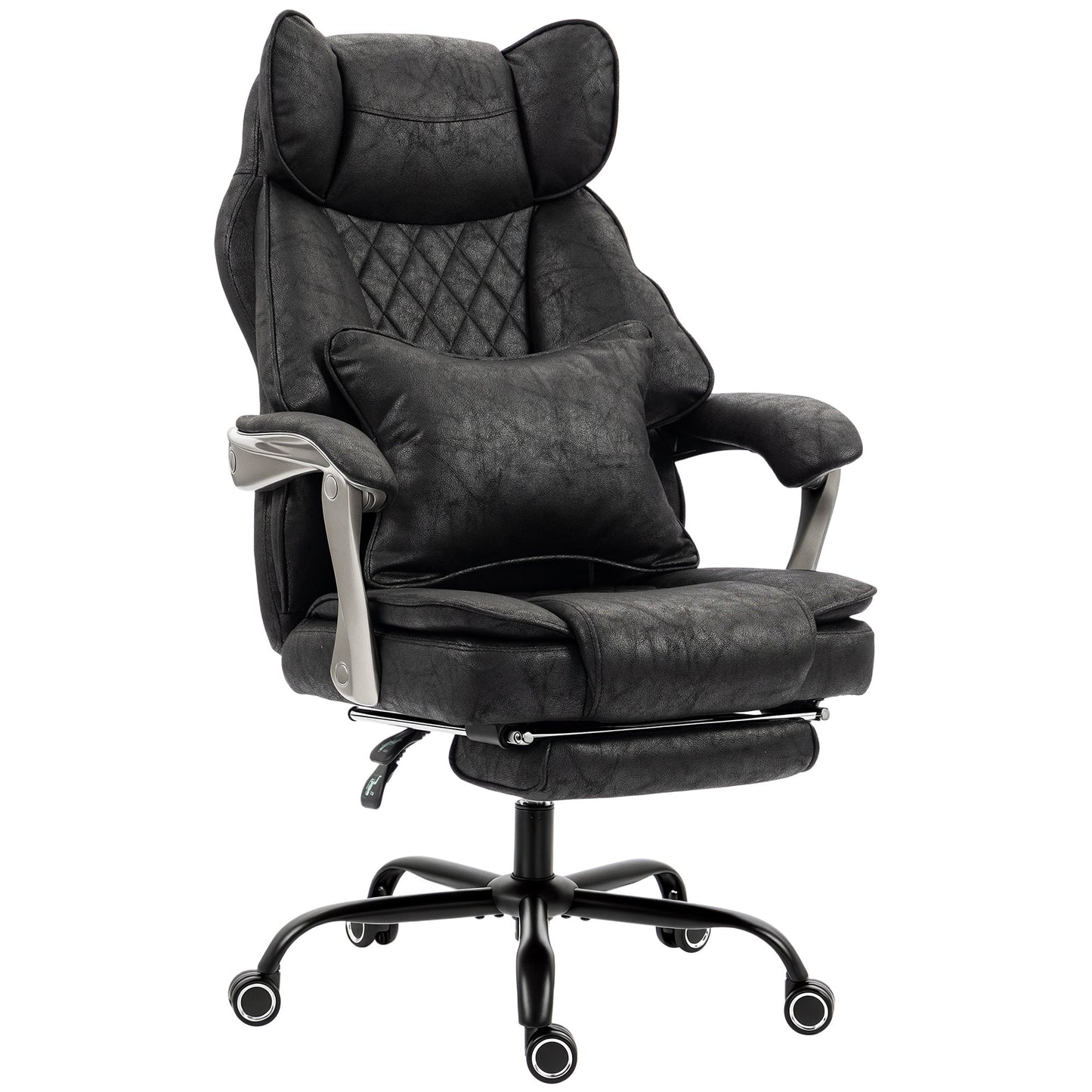 Executive Office Chair with Footrest, 180kg 400lb Big and Tall Leathaire Desk Chair with Wide Seat, Reclining Back, Lumbar Support, Built-in Headrest, Class 4 Gas Lift, Swivel Wheel, Black