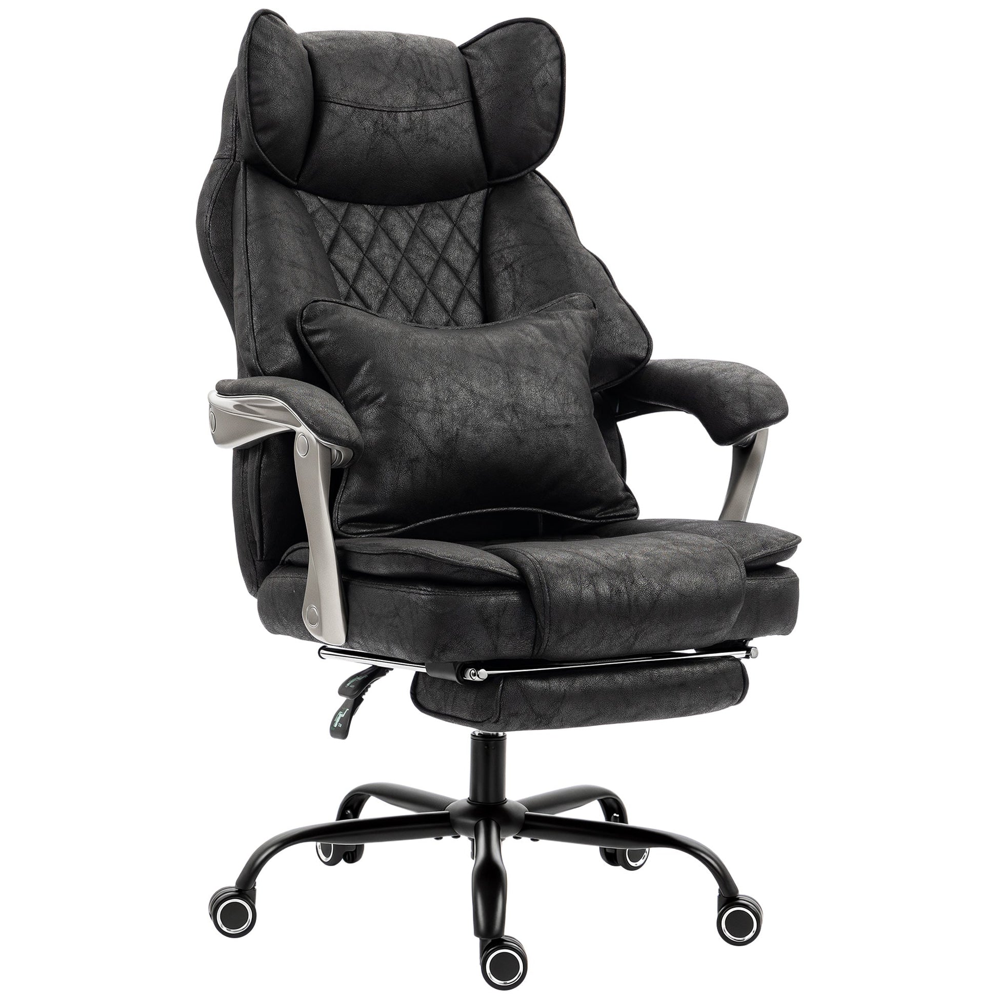 Executive Office Chair with Footrest, 180kg 400lb Big and Tall Leathaire Desk Chair with Wide Seat, Reclining Back, Lumbar Support, Built-in Headrest, Class 4 Gas Lift, Swivel Wheel, Black