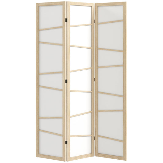 3 Panel Room Divider, Wooden Folding Privacy Screen, Freestanding Wall Partition Separator for Bedroom, Natural Wood Finish