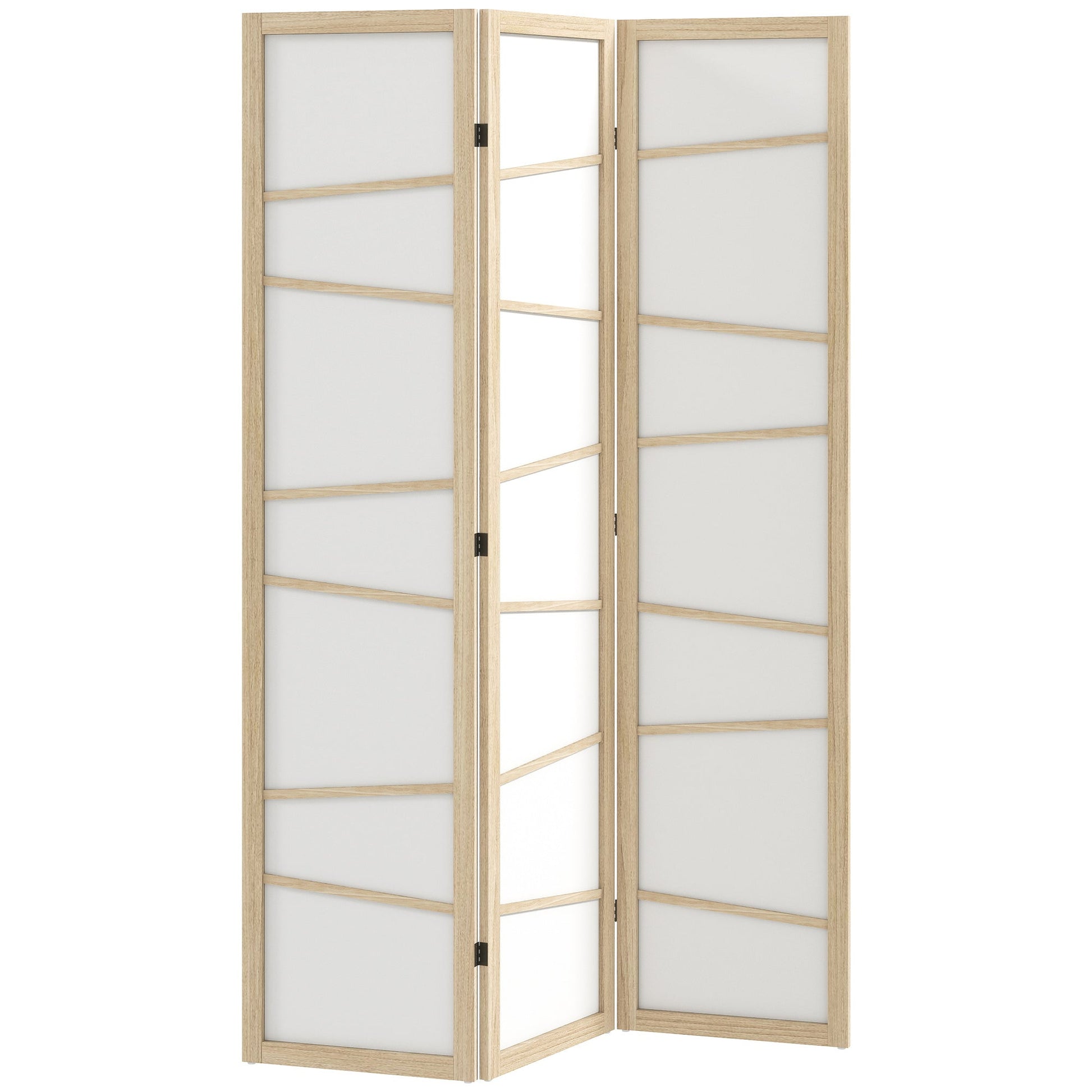 3 Panel Room Divider, Wooden Folding Privacy Screen, Freestanding Wall Partition Separator for Bedroom, Natural Wood Finish