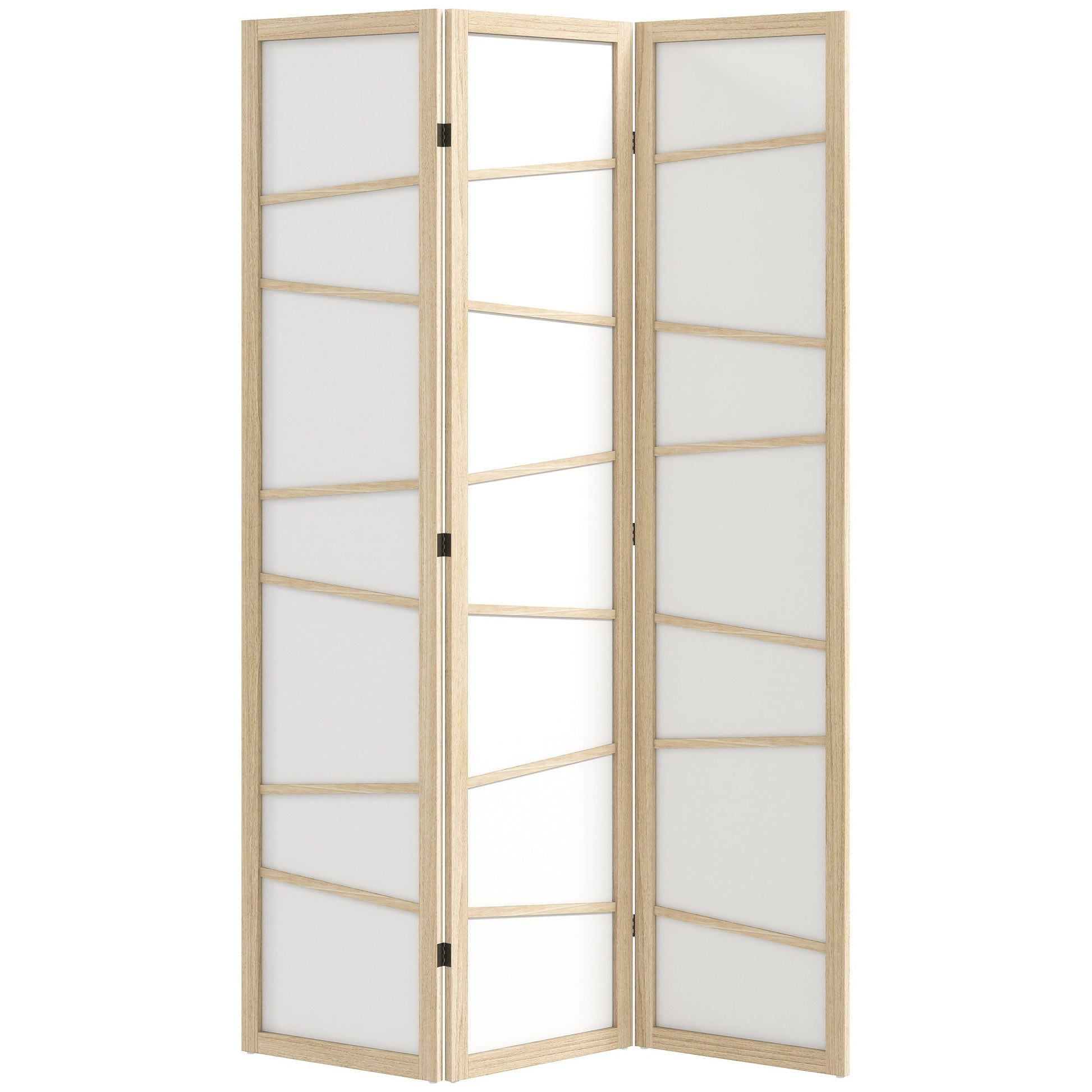 3 Panel Room Divider, Wooden Folding Privacy Screen, Freestanding Wall Partition Separator for Bedroom, Natural Wood Finish