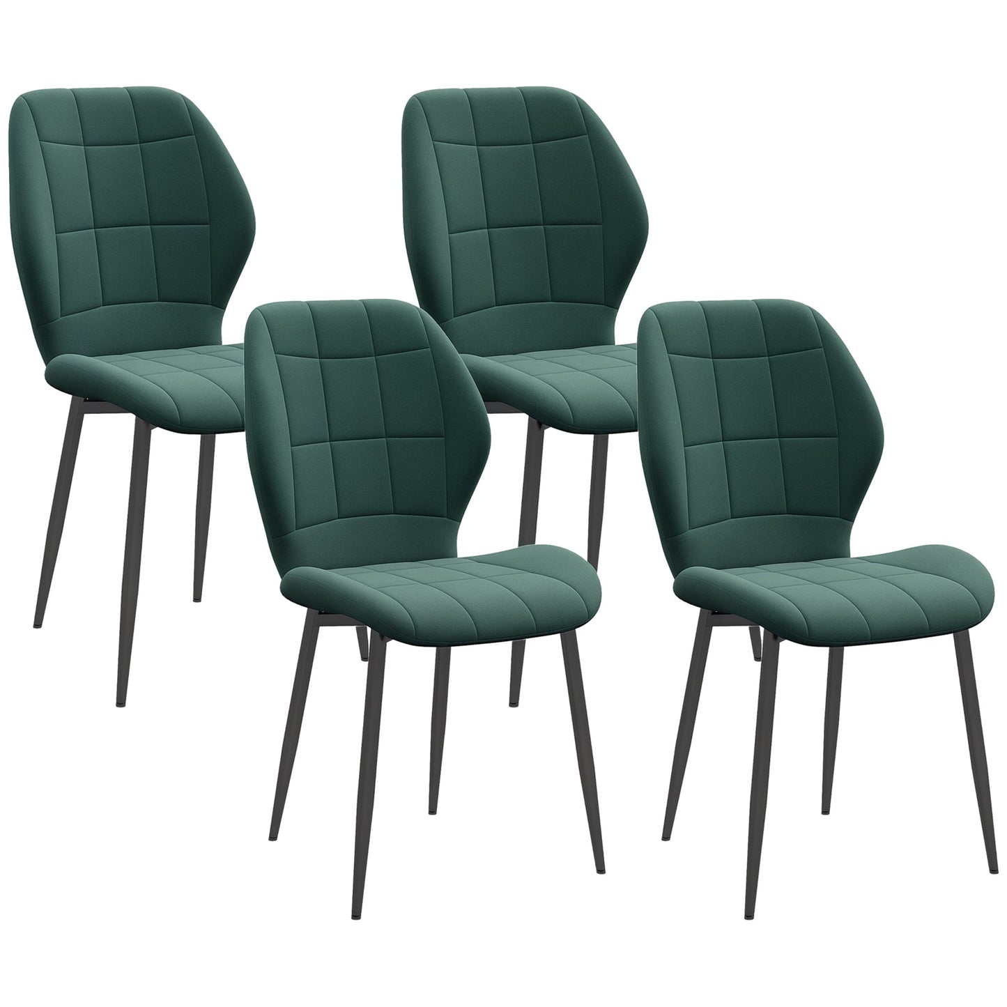 Dining Chairs Set of 4, Modern Style Flannel Upholstered Kitchen Chairs with Backs and Steel Legs, for Living Room, Dining Room, Bedroom, Dark Green