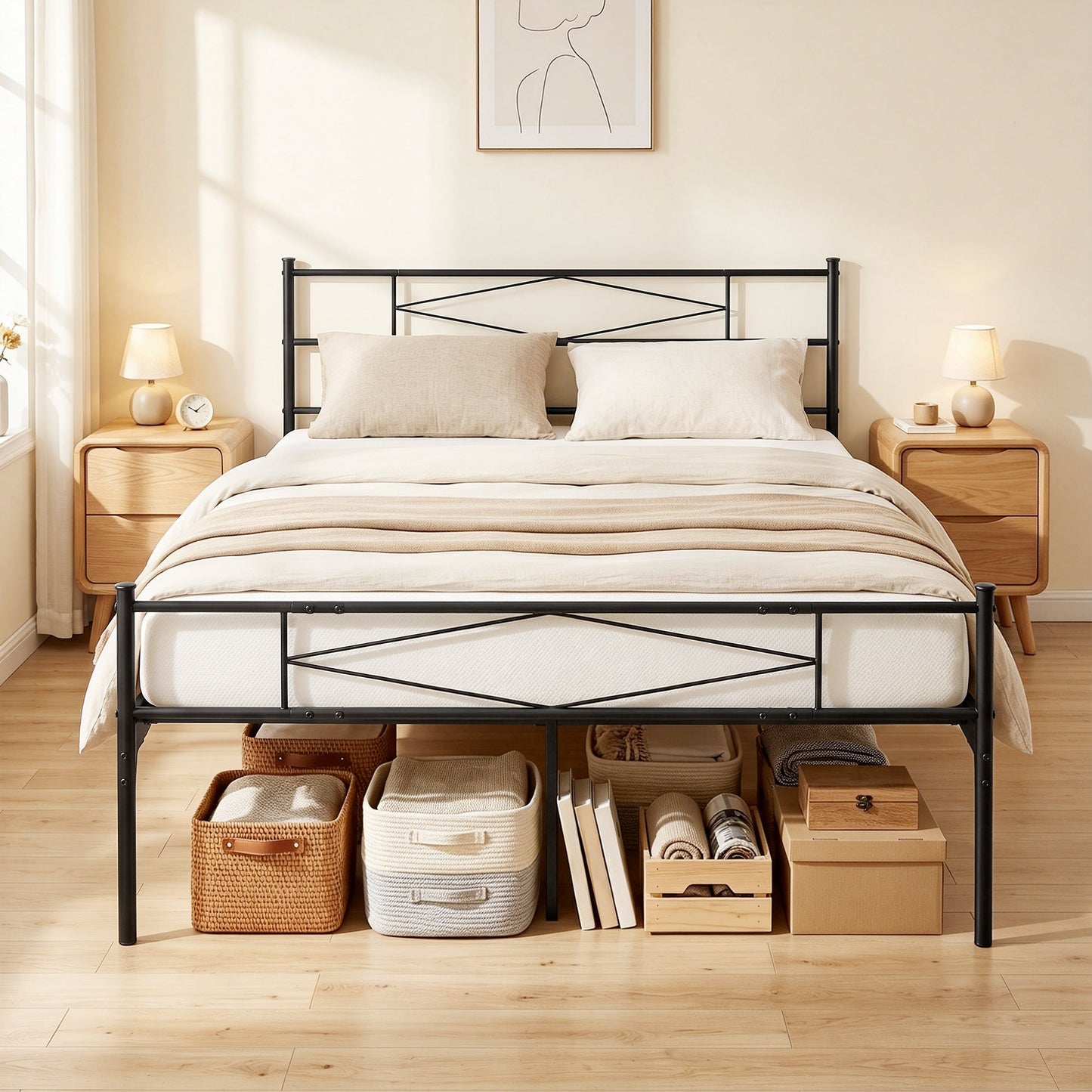 5ft King Bed Frame with Headboard and Footboard, Metal Platform Bed Frame with 32 cm Underbed Storage, Steel Slat Support, Noise-Free, No Box Spring Needed, Easy Assembly, Black