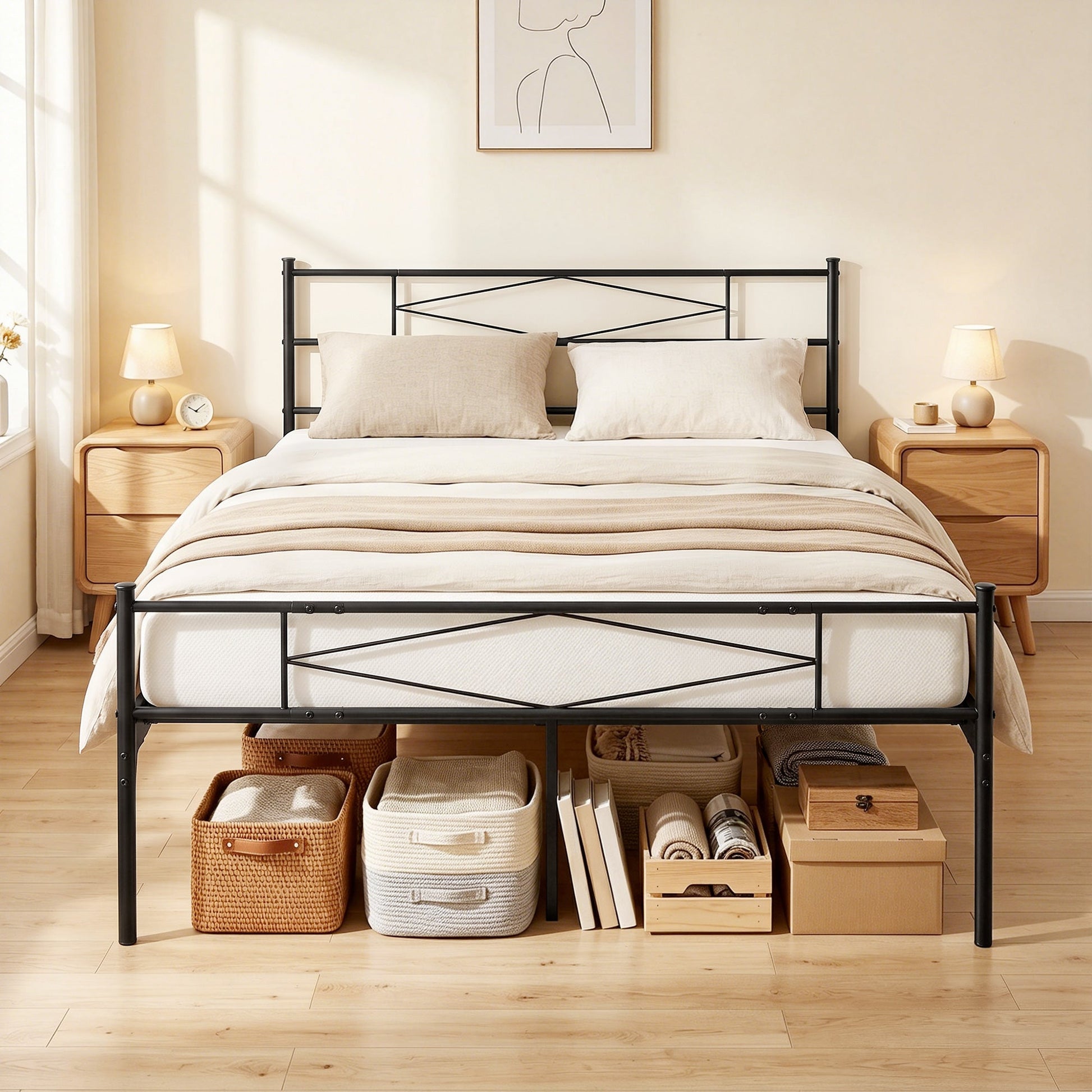 5ft King Bed Frame with Headboard and Footboard, Metal Platform Bed Frame with 32 cm Underbed Storage, Steel Slat Support, Noise-Free, No Box Spring Needed, Easy Assembly, Black