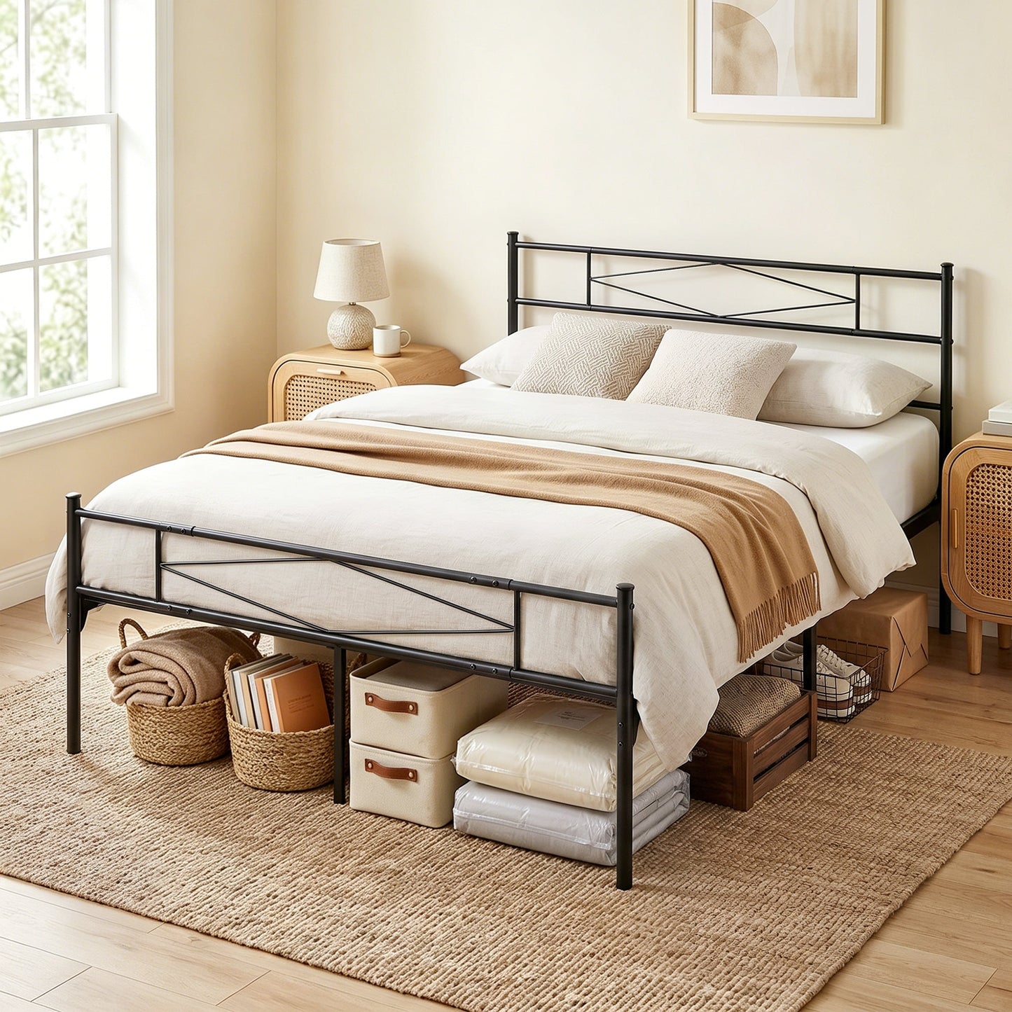 5ft King Bed Frame with Headboard and Footboard, Metal Platform Bed Frame with 32 cm Underbed Storage, Steel Slat Support, Noise-Free, No Box Spring Needed, Easy Assembly, Black