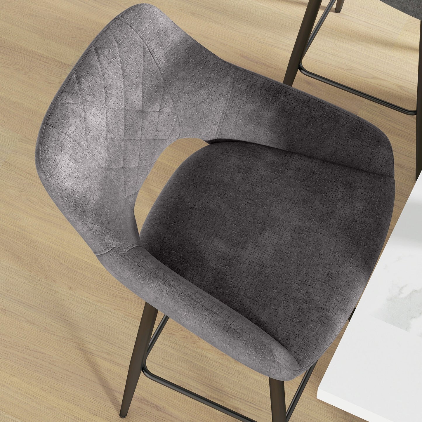 HOMCOM Bar Stools Set of 2, Velvet-Touch Fabric Counter Height Bar Chairs, Kitchen Stools with Steel Legs for Dining Area, Kitchen Island Barstools, Dark Grey