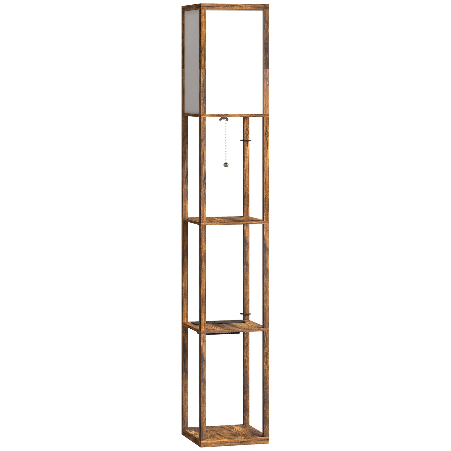 Floor Lamp with Shelves, 4 Layer Column Modern Standing Lamp with USB-A/C Ports and 3 Adjustable Colour Temperature for Living Room, Bedroom, Office, Rustic Brown