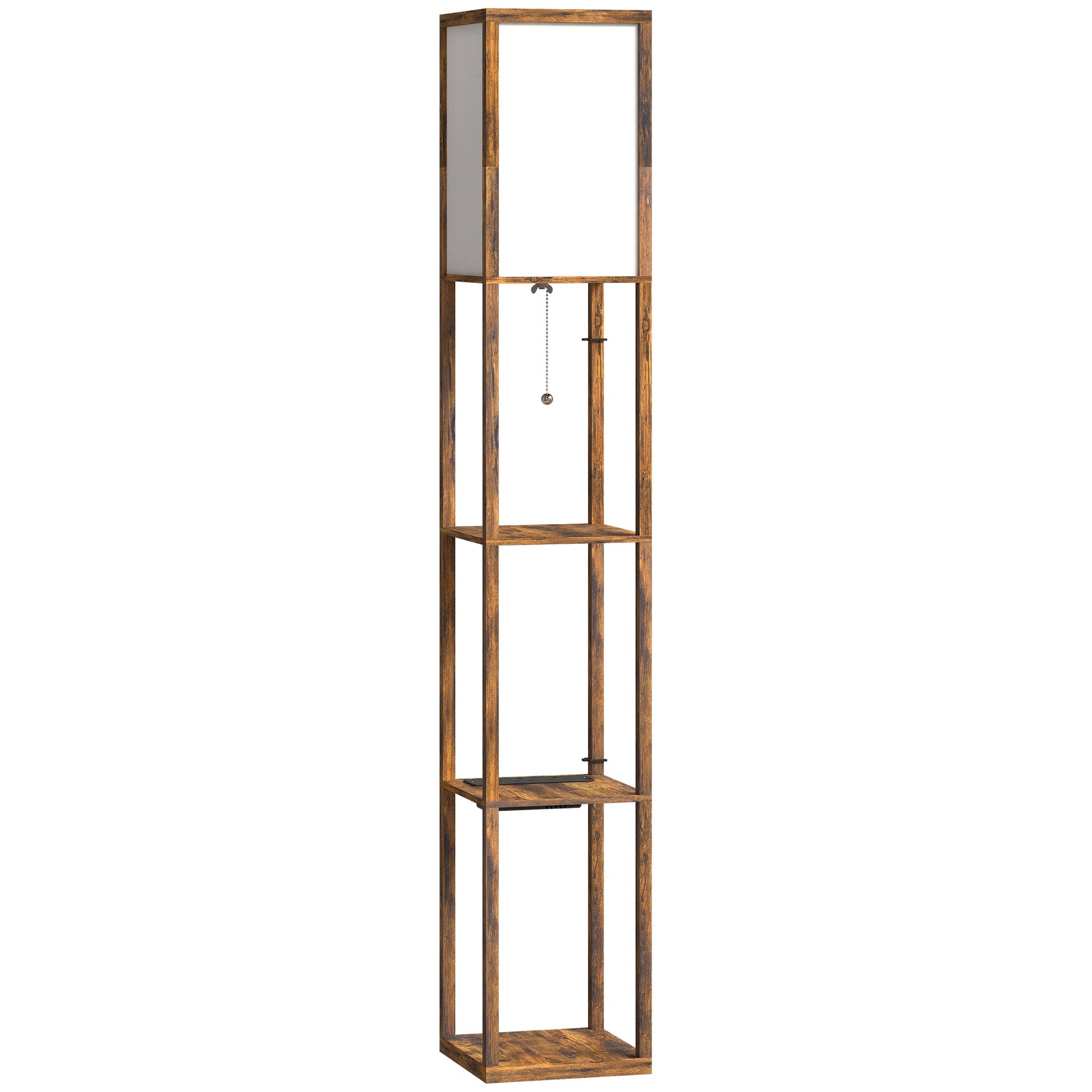 Floor Lamp with Shelves, 4 Layer Column Modern Standing Lamp with USB-A/C Ports and 3 Adjustable Colour Temperature for Living Room, Bedroom, Office, Rustic Brown