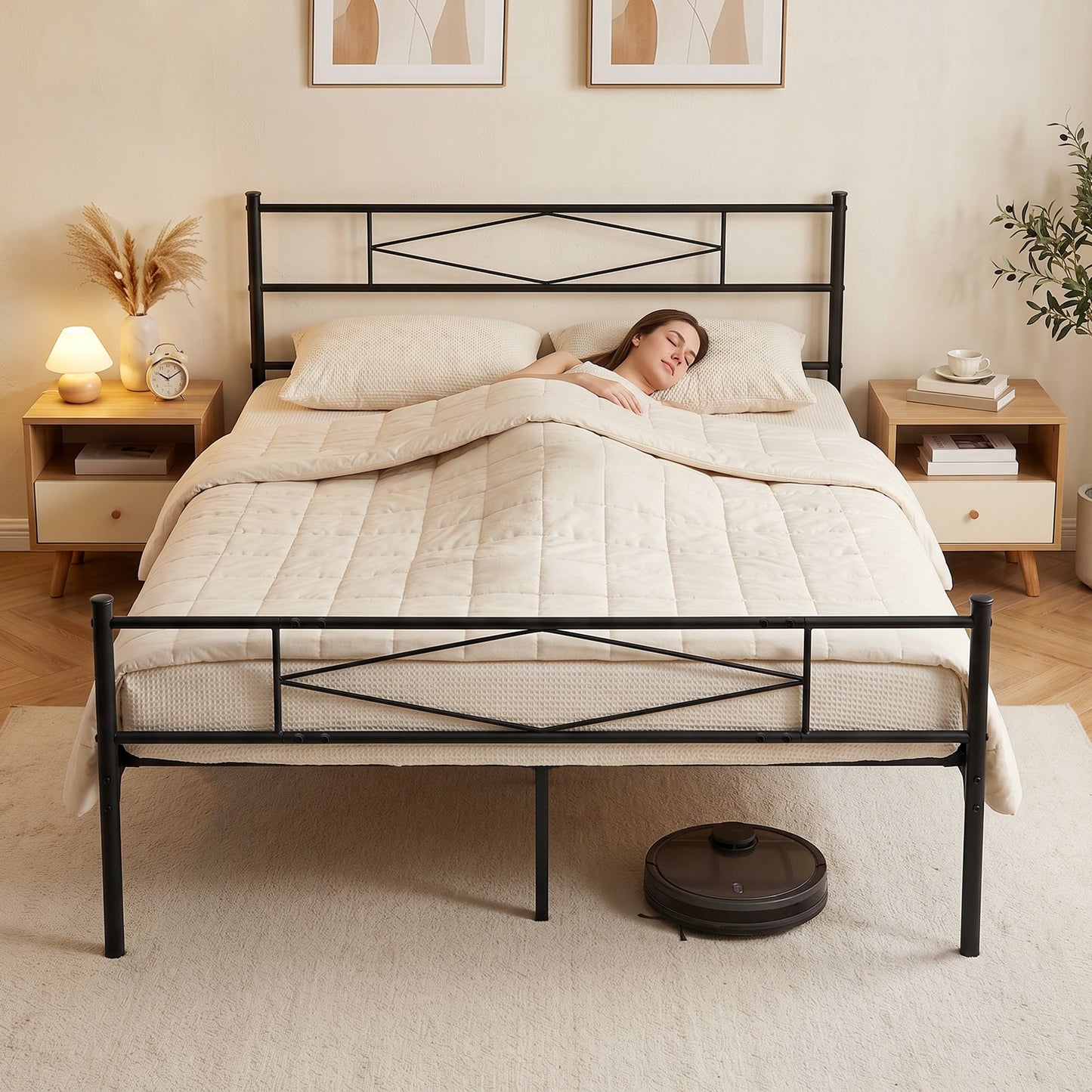 5ft King Bed Frame with Headboard and Footboard, Metal Platform Bed Frame with 32 cm Underbed Storage, Steel Slat Support, Noise-Free, No Box Spring Needed, Easy Assembly, Black