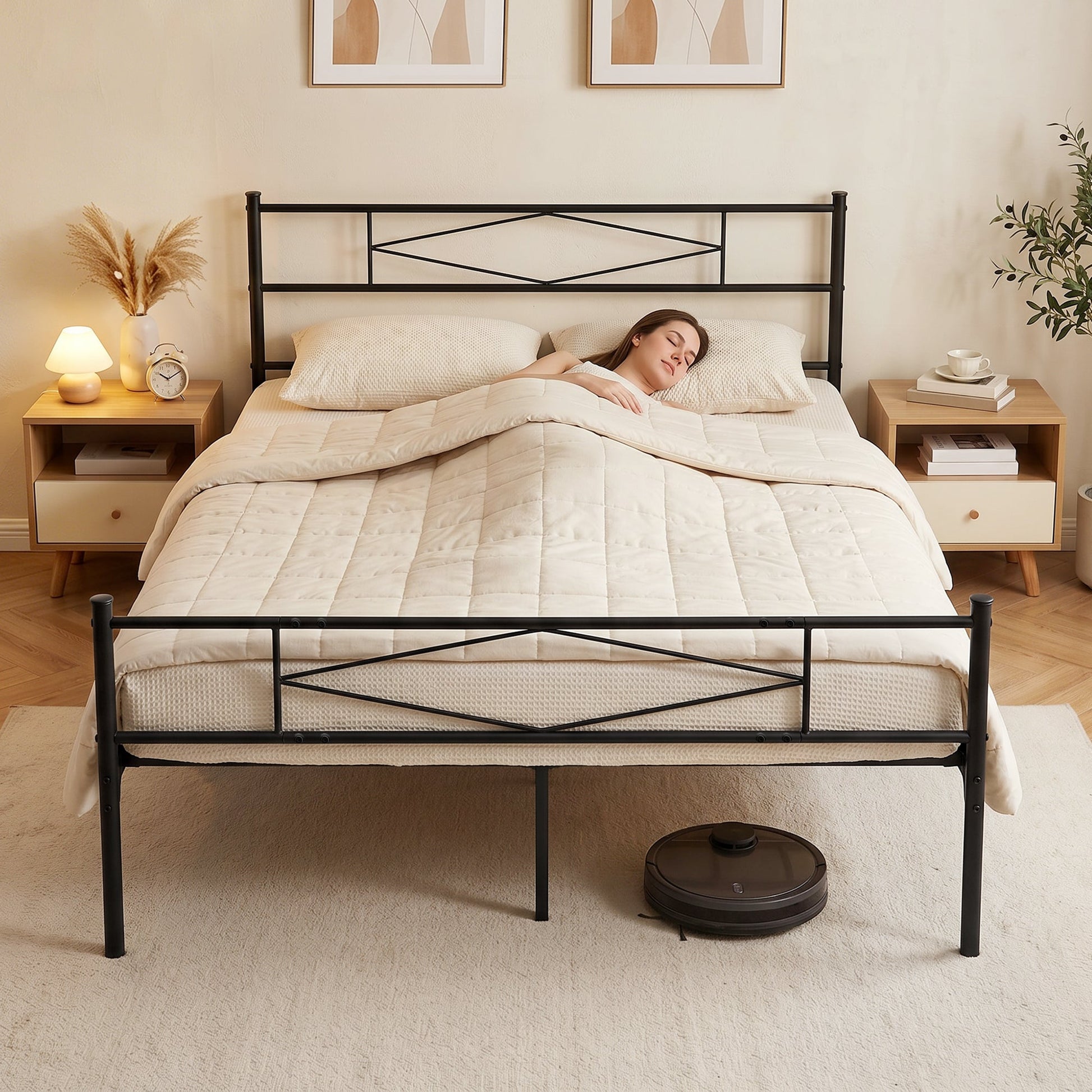5ft King Bed Frame with Headboard and Footboard, Metal Platform Bed Frame with 32 cm Underbed Storage, Steel Slat Support, Noise-Free, No Box Spring Needed, Easy Assembly, Black
