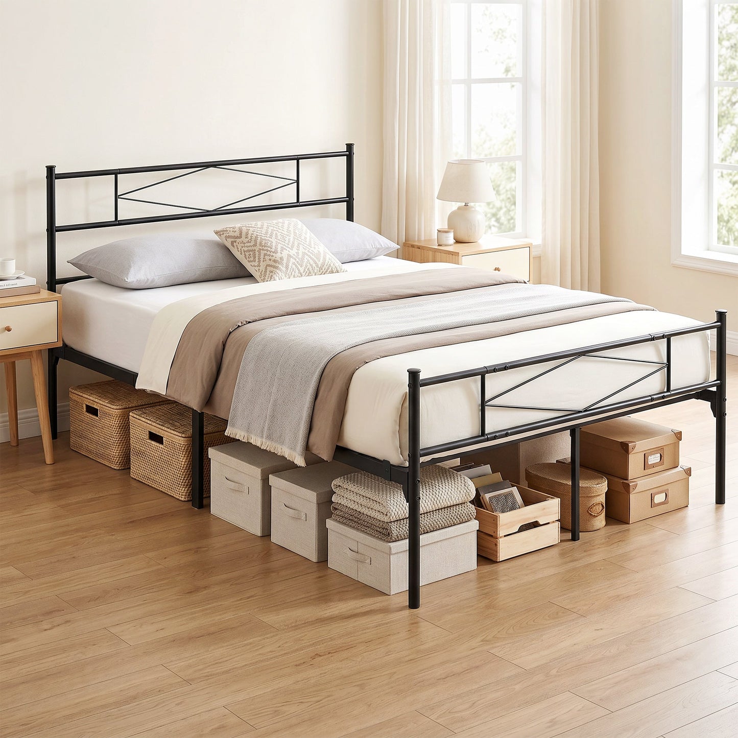 5ft King Bed Frame with Headboard and Footboard, Metal Platform Bed Frame with 32 cm Underbed Storage, Steel Slat Support, Noise-Free, No Box Spring Needed, Easy Assembly, Black