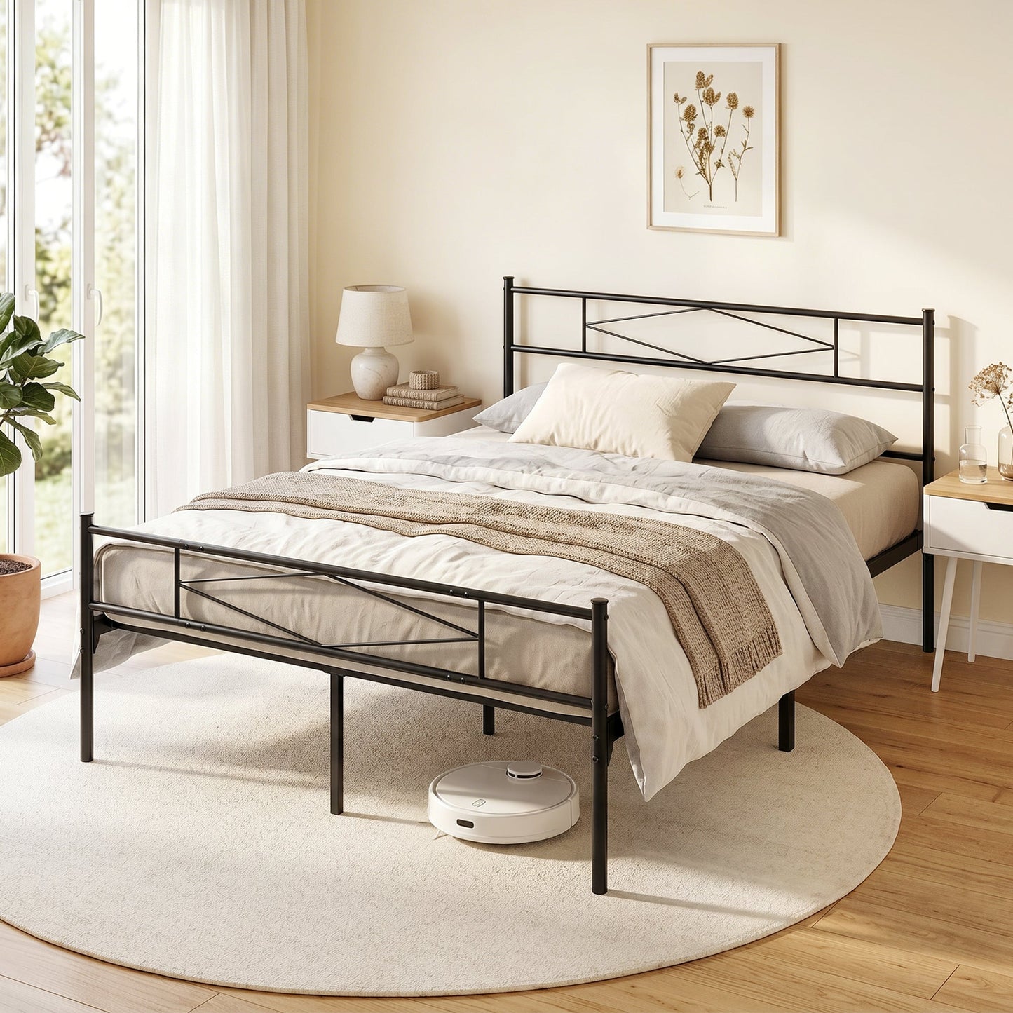 5ft King Bed Frame with Headboard and Footboard, Metal Platform Bed Frame with 32 cm Underbed Storage, Steel Slat Support, Noise-Free, No Box Spring Needed, Easy Assembly, Black