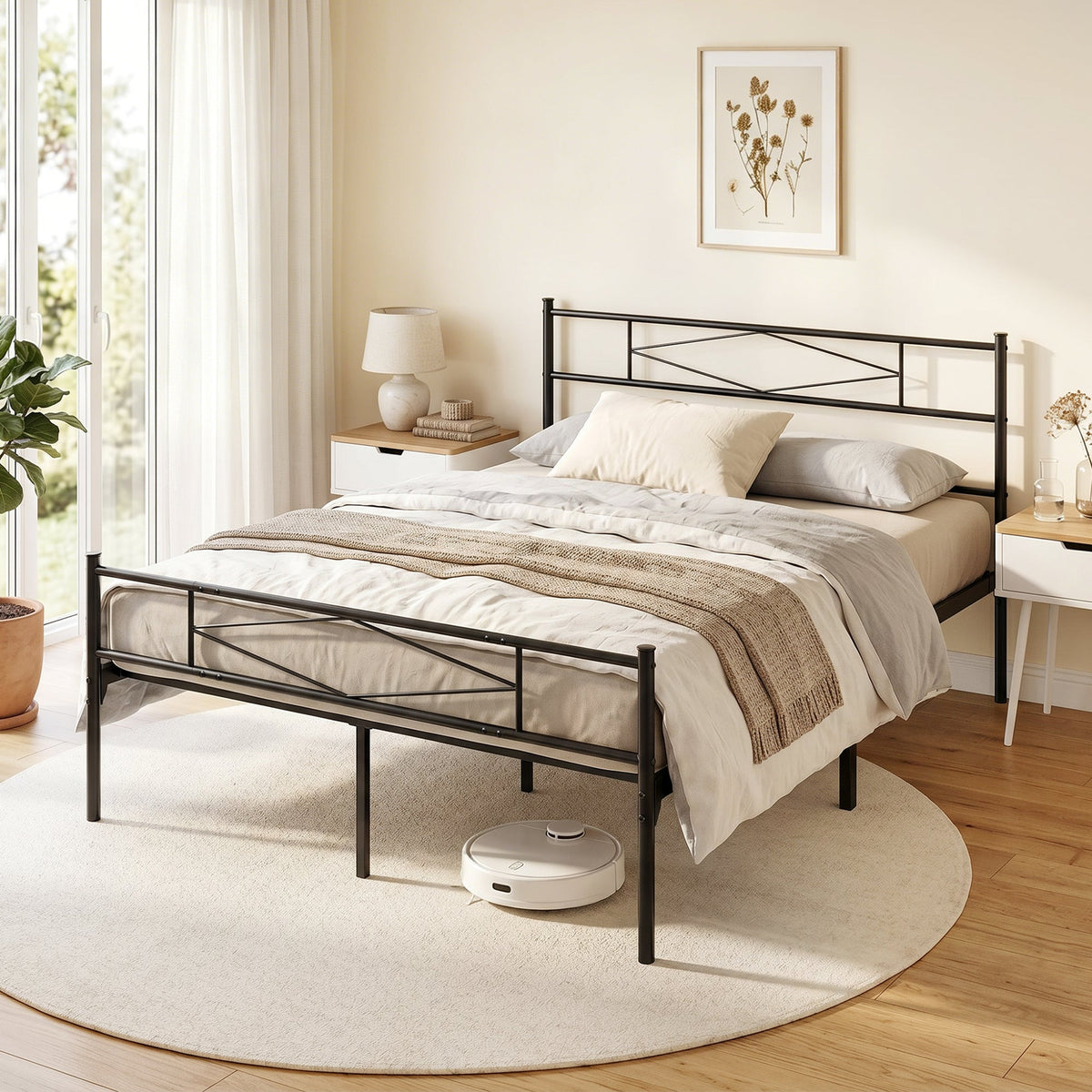 5ft King Bed Frame with Headboard and Footboard, Metal Platform Bed Frame with 32 cm Underbed Storage, Steel Slat Support, Noise-Free, No Box Spring Needed, Easy Assembly, Black