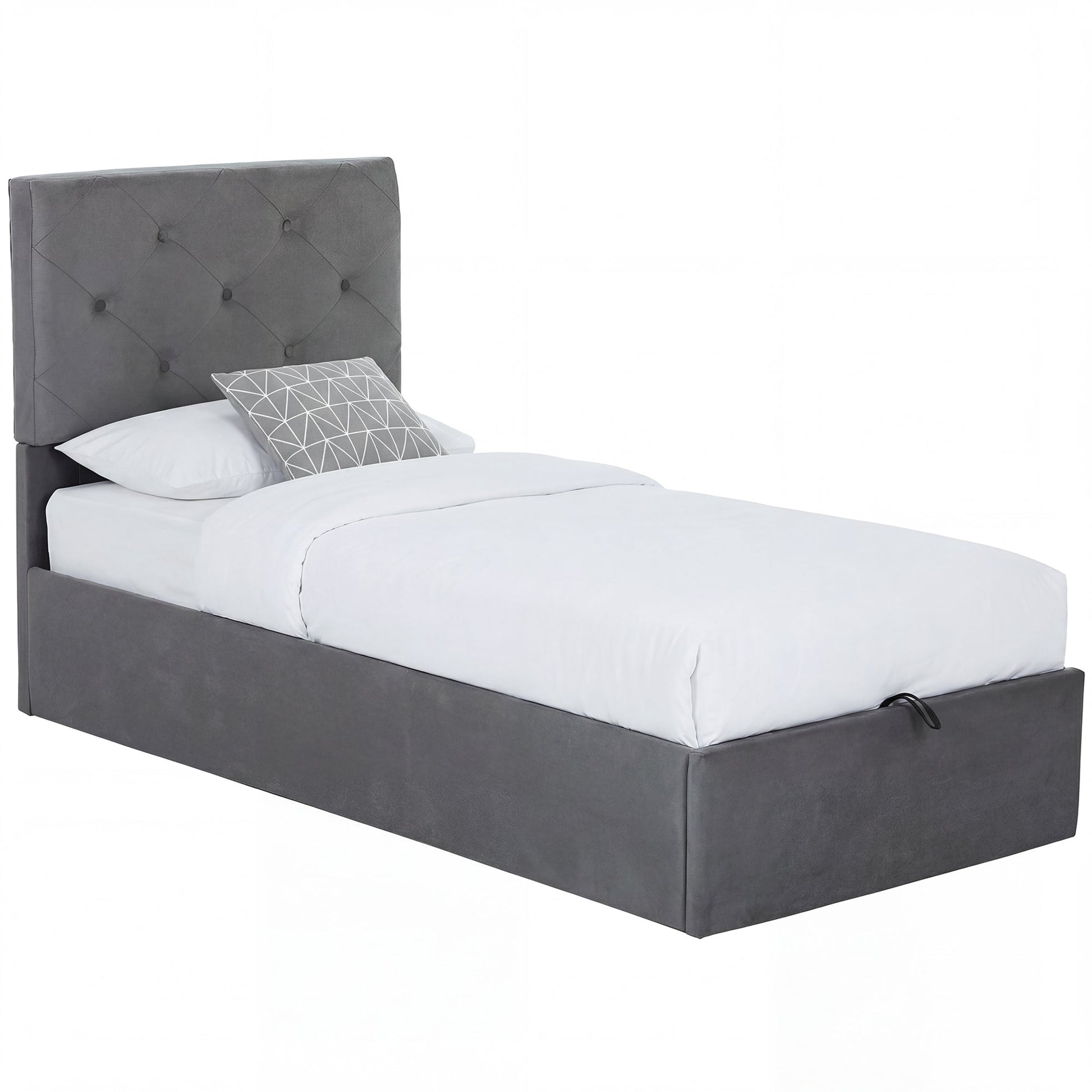 3FT Single Bed Frame for 90 x 190 cm Mattress, Upholstered Platform Bed Frame with Tufted Headboard, Gas Lift Up Storage, Mattress Foundation, Dark Grey