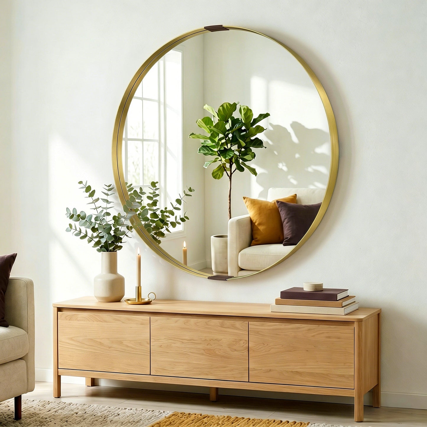 Round Wall Mirror 61 cm, Wall Mounted Bathroom Mirror with Tempered Safety Glass and Aluminium Alloy Frame for Living Room, Bedroom, Entryway, Home, Gold Tone