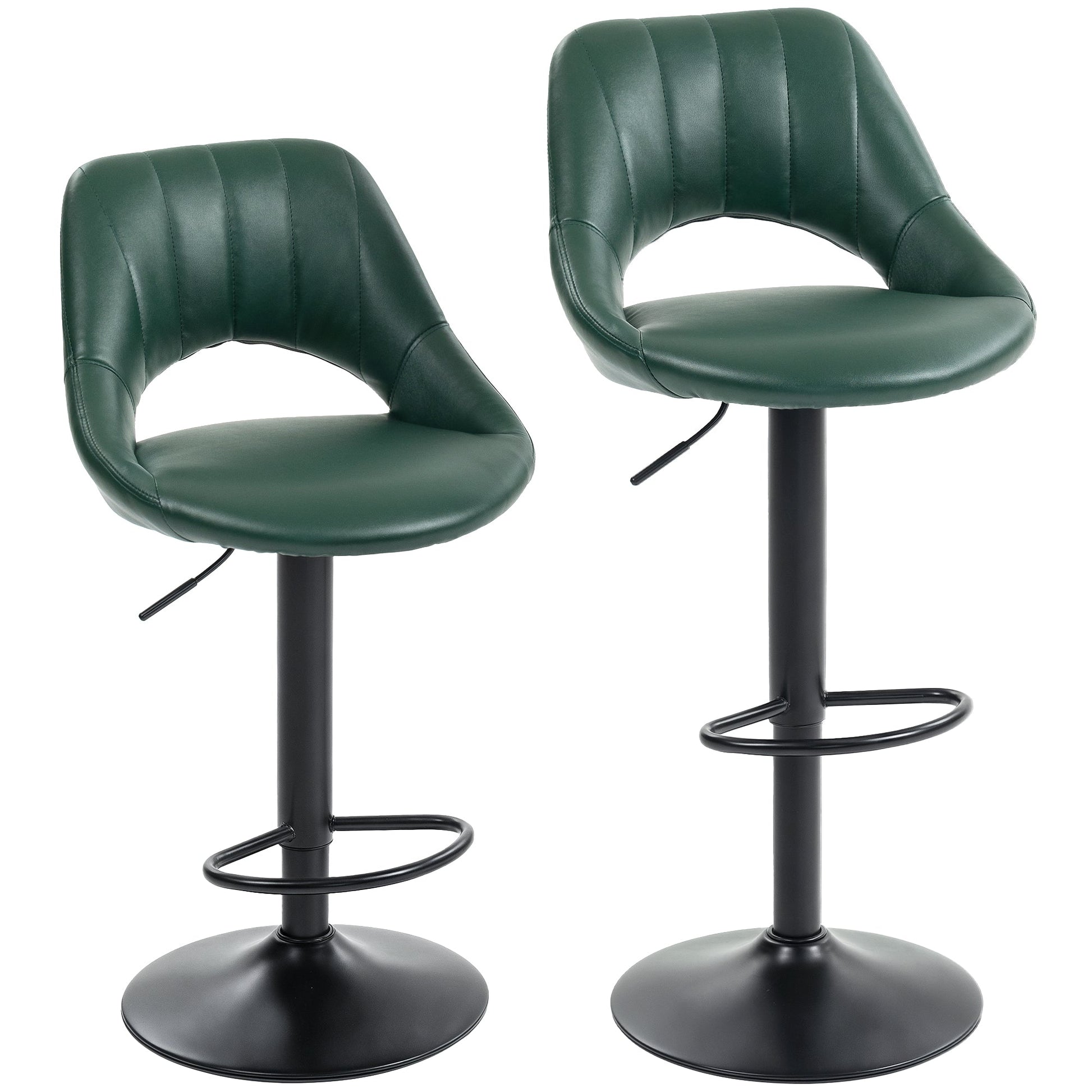 Bar Stools Set of 2, Swivel Barstools with Adjustable Height, Backrest and Footrest,  Modern PU Leather Upholstered Breakfast Bar Chairs for Kitchen Island, Counter, Dining Room, Dark Green