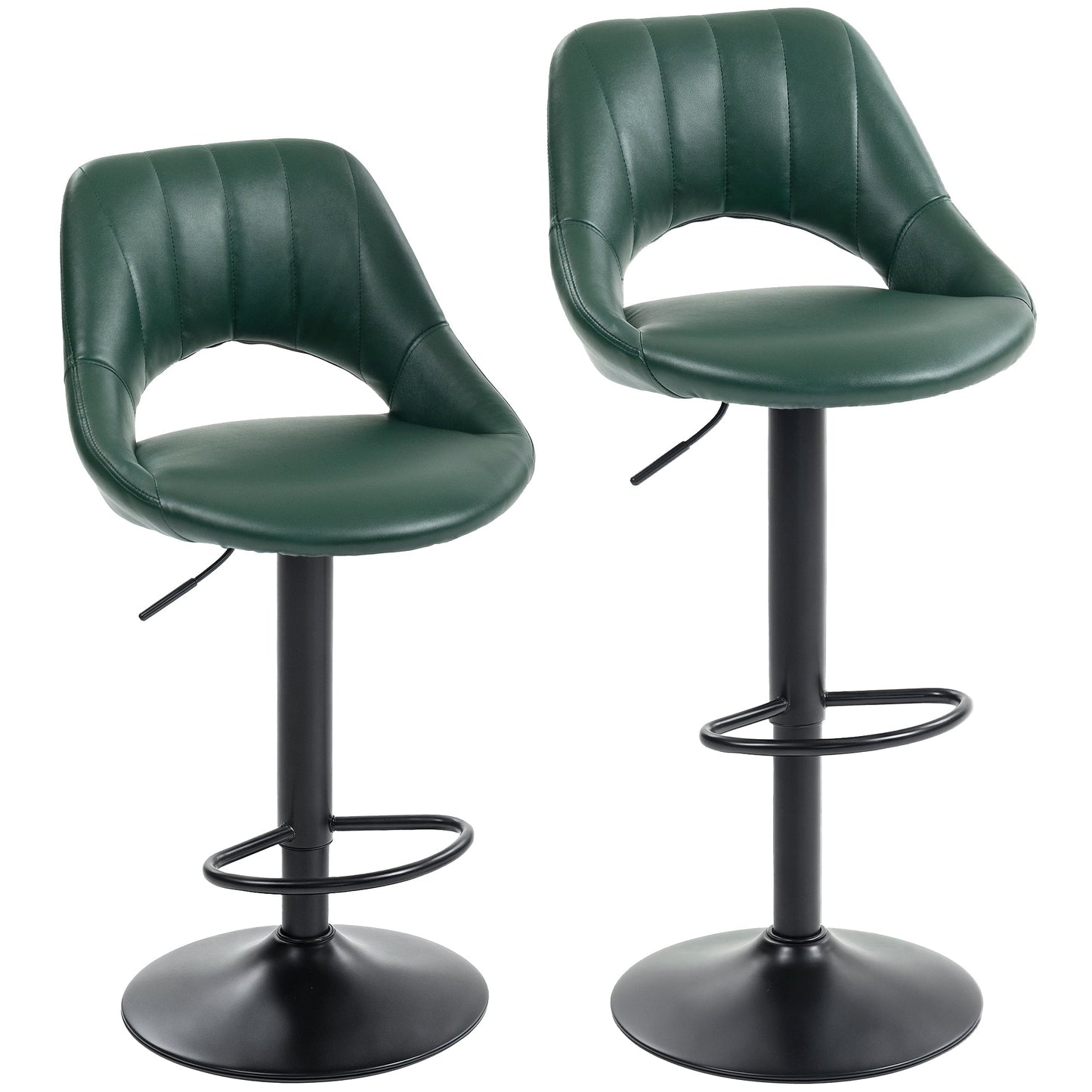 Bar Stools Set of 2, Swivel Barstools with Adjustable Height, Backrest and Footrest,  Modern PU Leather Upholstered Breakfast Bar Chairs for Kitchen Island, Counter, Dining Room, Dark Green