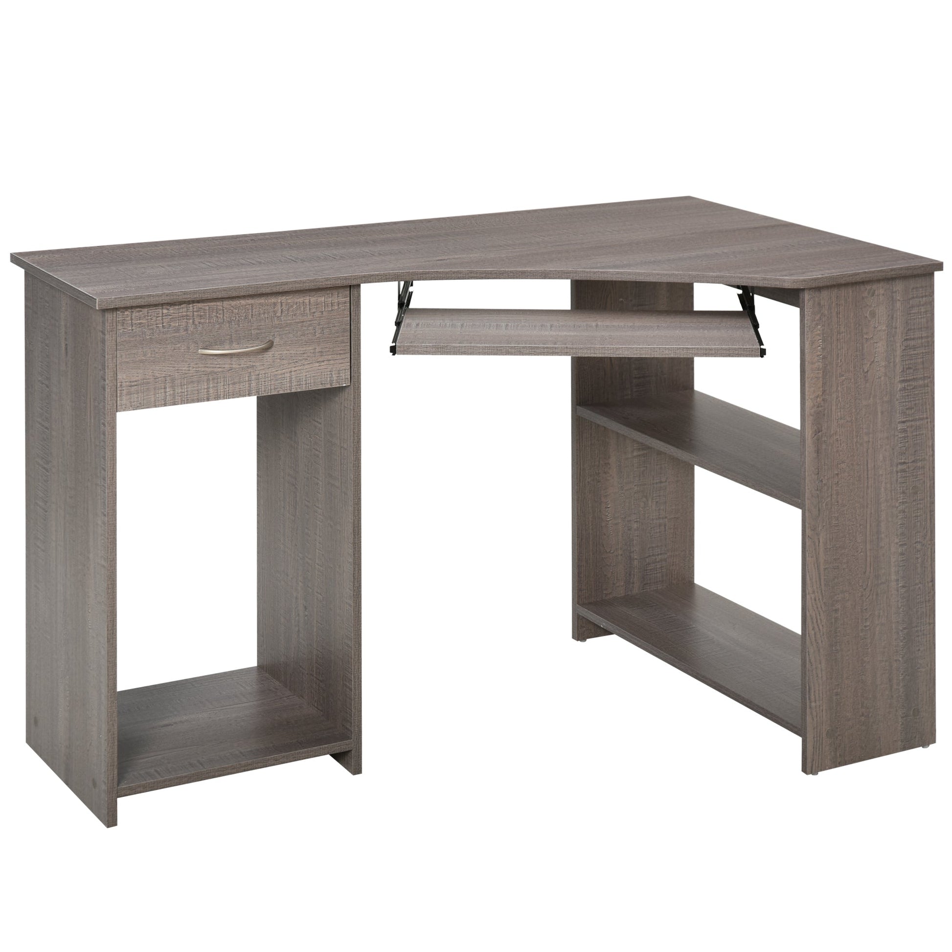 HOMCOM L-Shaped Corner Computer Desk w/ 2 Shelves Wide Worktop Keyboard Tray Drawer & CPU Stand Home Office Study Bedroom Furniture Grey