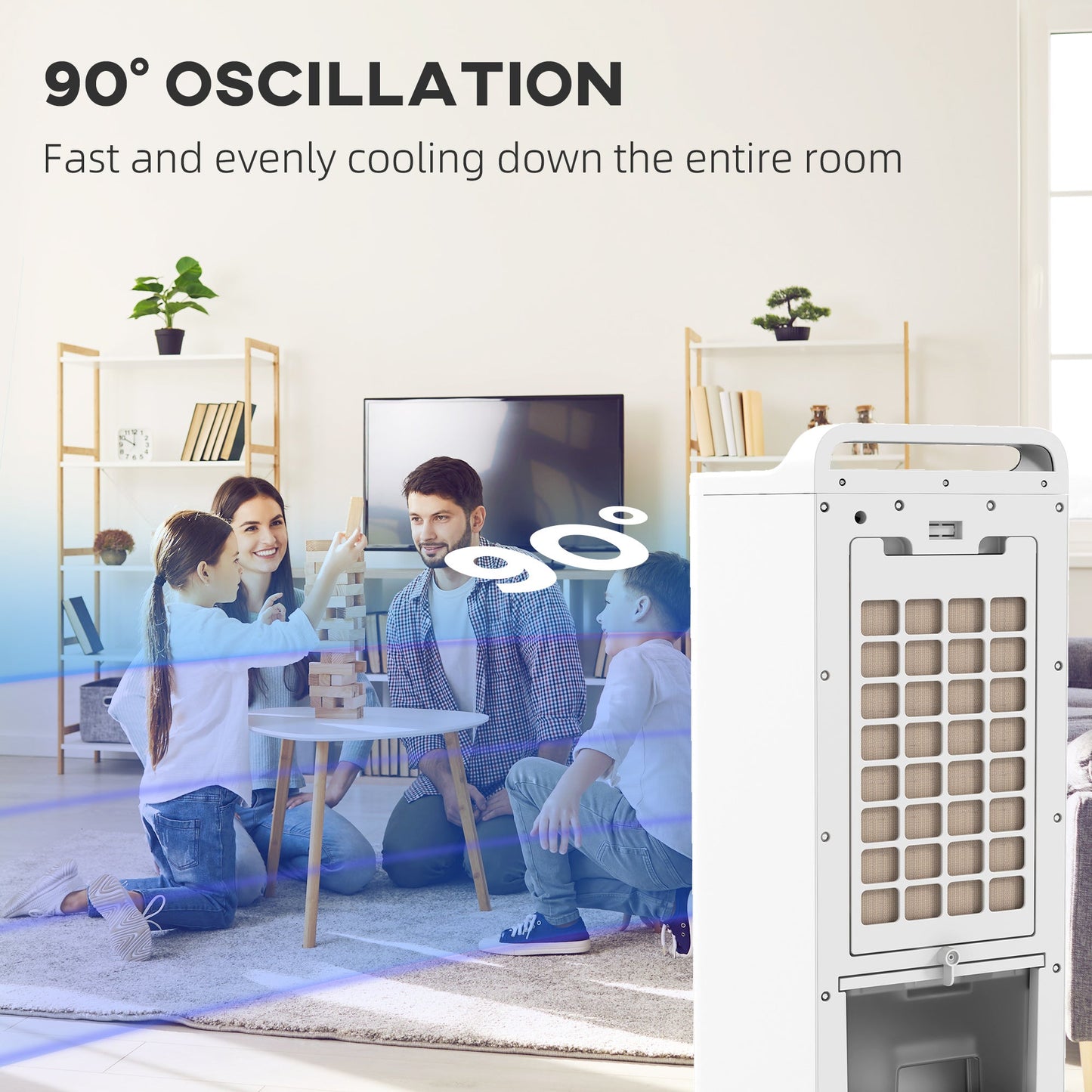 HOMCOM Portable Air Cooler, 3-in-1 Evaporative Air Cooler with 5L Water Tank, Oscillation, 3 Fan Speeds, 3 Modes, 2 Ice Packs, 7H Timer, LED Display, for Home Office