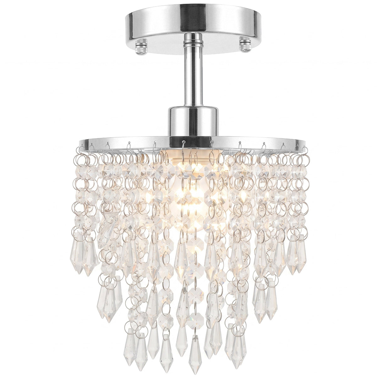 Crystal Ceiling Light with 57 Crystal Strands, Modern Ceiling Light with Mounting Plate for Bedroom, Dining Room, Hallway, Silver Tone, Bulb Not Included