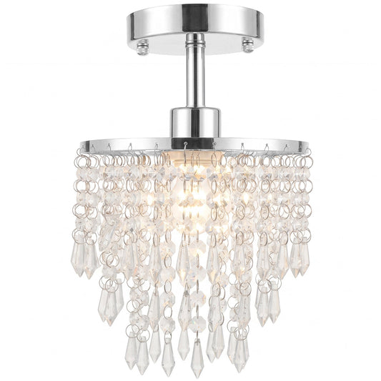 Crystal Ceiling Light with 57 Crystal Strands, Modern Ceiling Light with Mounting Plate for Bedroom, Dining Room, Hallway, Silver Tone, Bulb Not Included