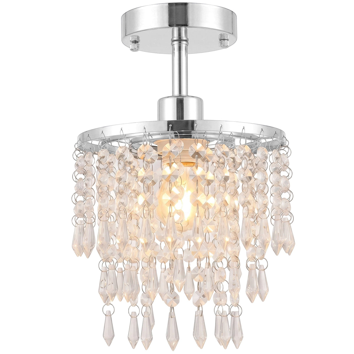 Crystal Ceiling Light with 57 Crystal Strands, Modern Ceiling Light with Mounting Plate for Bedroom, Dining Room, Hallway, Silver Tone, Bulb Not Included