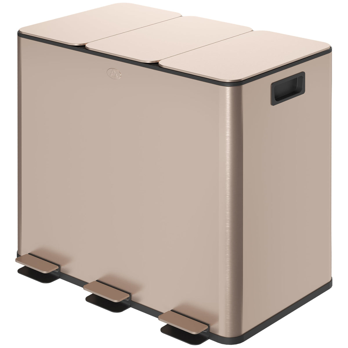 HOMCOM 45L Kitchen Bin, Stainless Steel Pedal Bin with 3 Compartments, Soft Close Lid, Removable Inner Buckets, Fingerprint-Proof for Recycling and Waste, 3 x 15L, Gold Tone