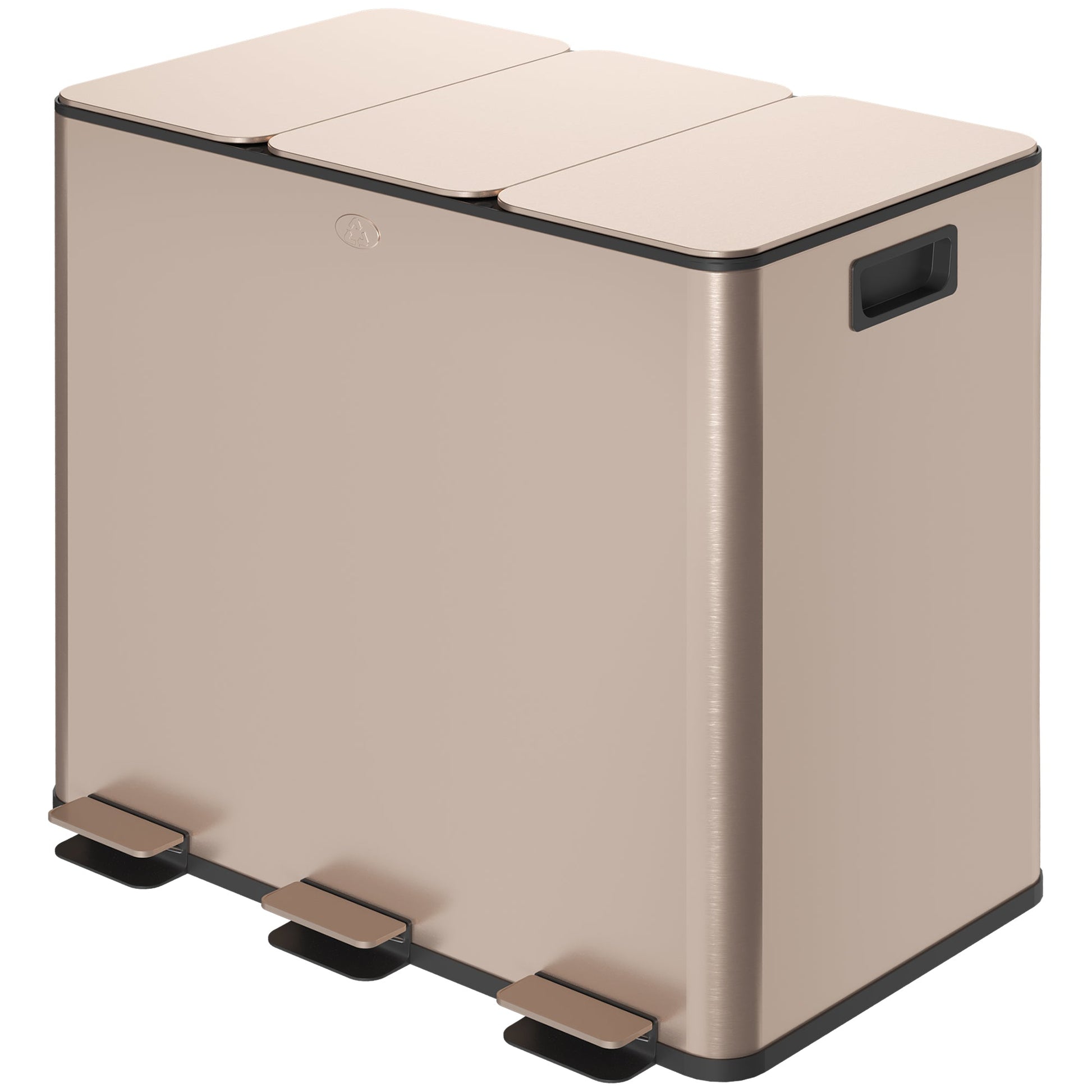 HOMCOM 45L Kitchen Bin, Stainless Steel Pedal Bin with 3 Compartments, Soft Close Lid, Removable Inner Buckets, Fingerprint-Proof for Recycling and Waste, 3 x 15L, Gold Tone