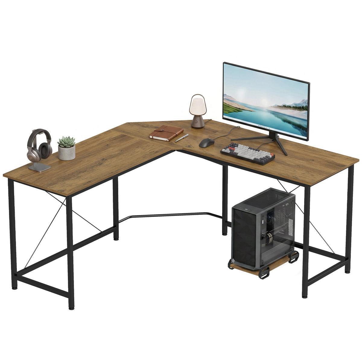 L-Shaped Desk, Gaming Desk, 150 x 150 x 75 cm, Corner Computer Desk for Study, Home Office, Bedroom, Grey Wood Effect