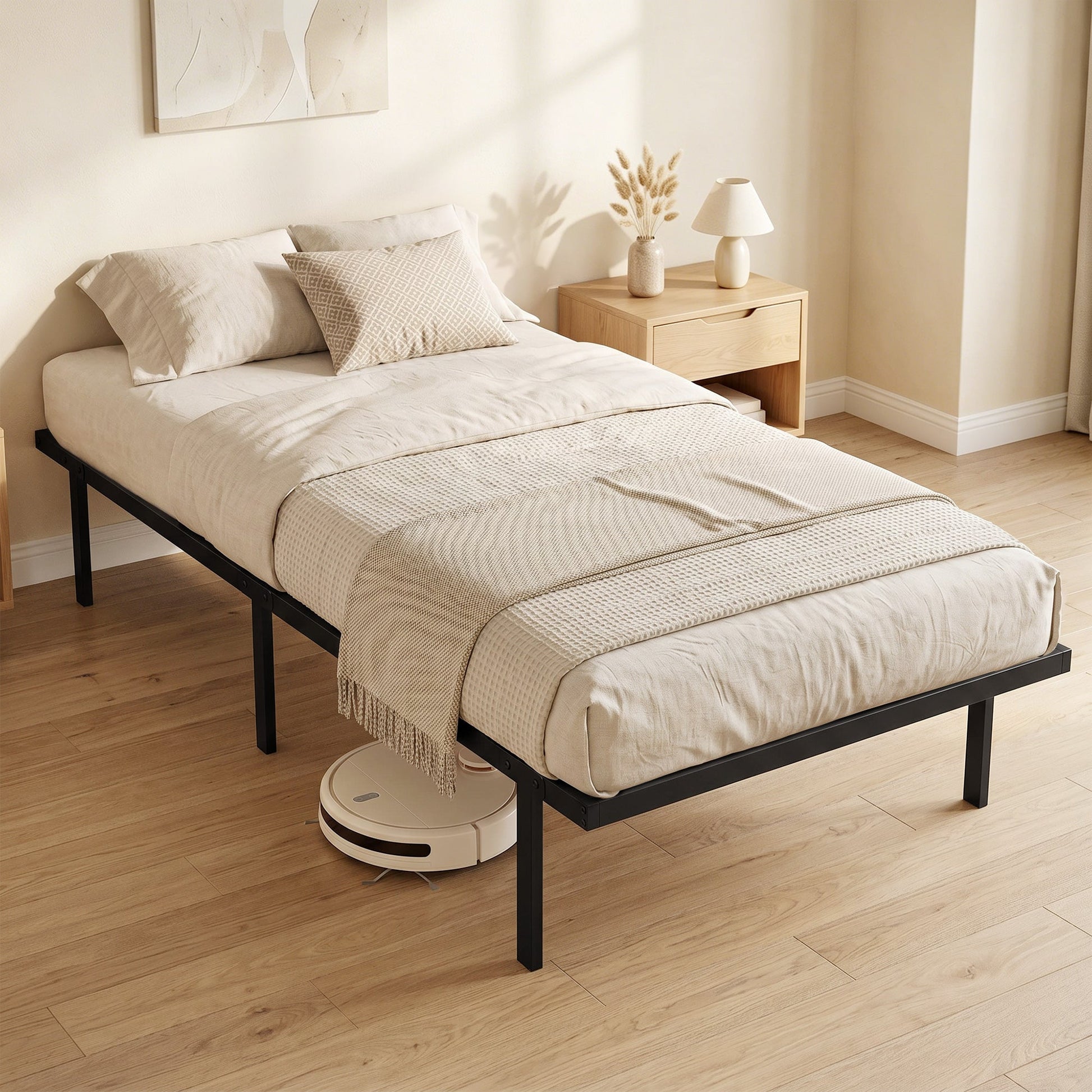 3ft Single Bed Frame with Underbed Storage, 35.5 cm Height, Metal Platform Bed Frame with Steel Slat Support, Noise-Free, No Box Spring Needed, Easy Assembly, Black