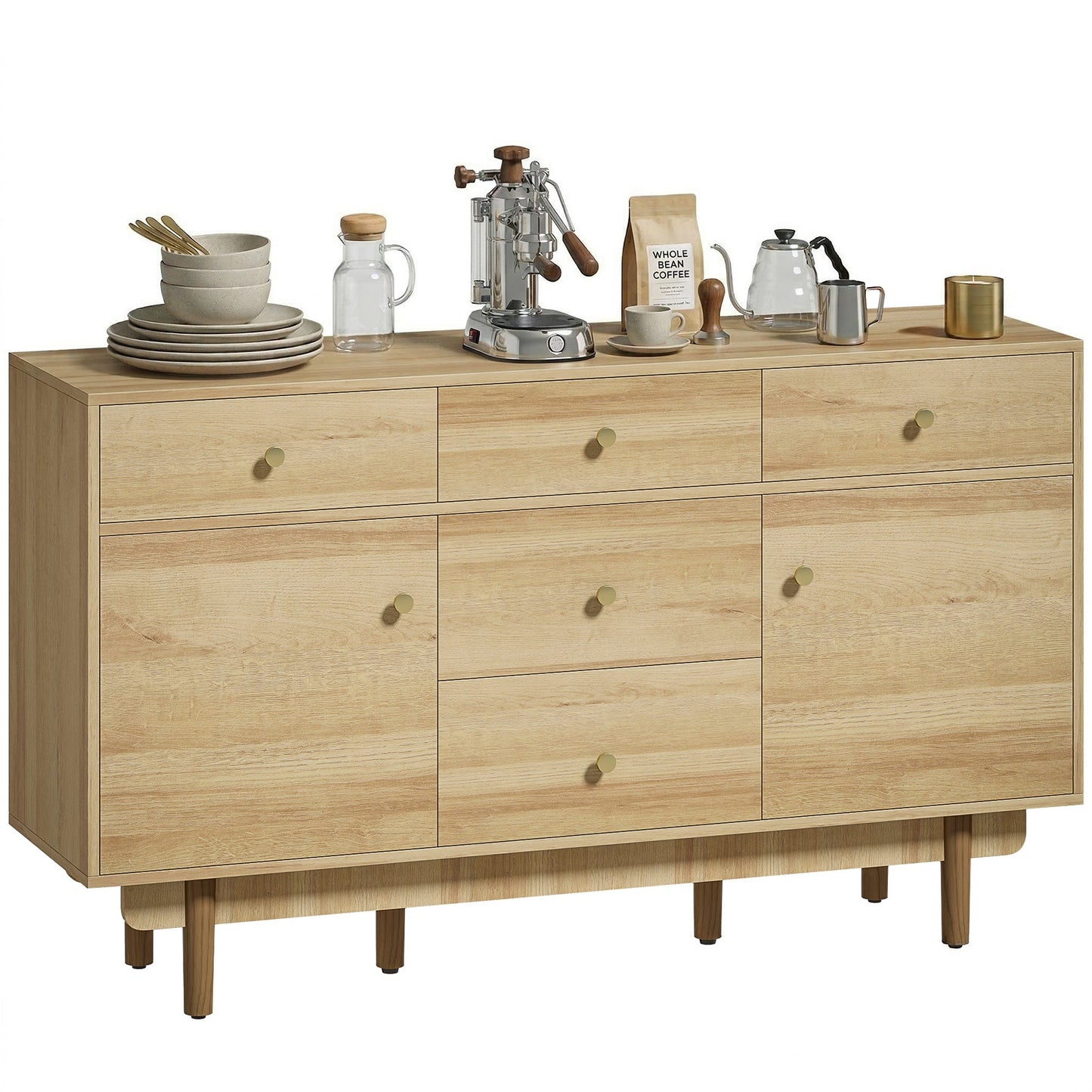 Modern Sideboard, Buffet Cabinet, Storage Cupboards with Adjustable Shelf, 5 Drawers and 2 Cabinets, 136 x 38 x 80 cm, for Living Room, Kitchen, Dining Room