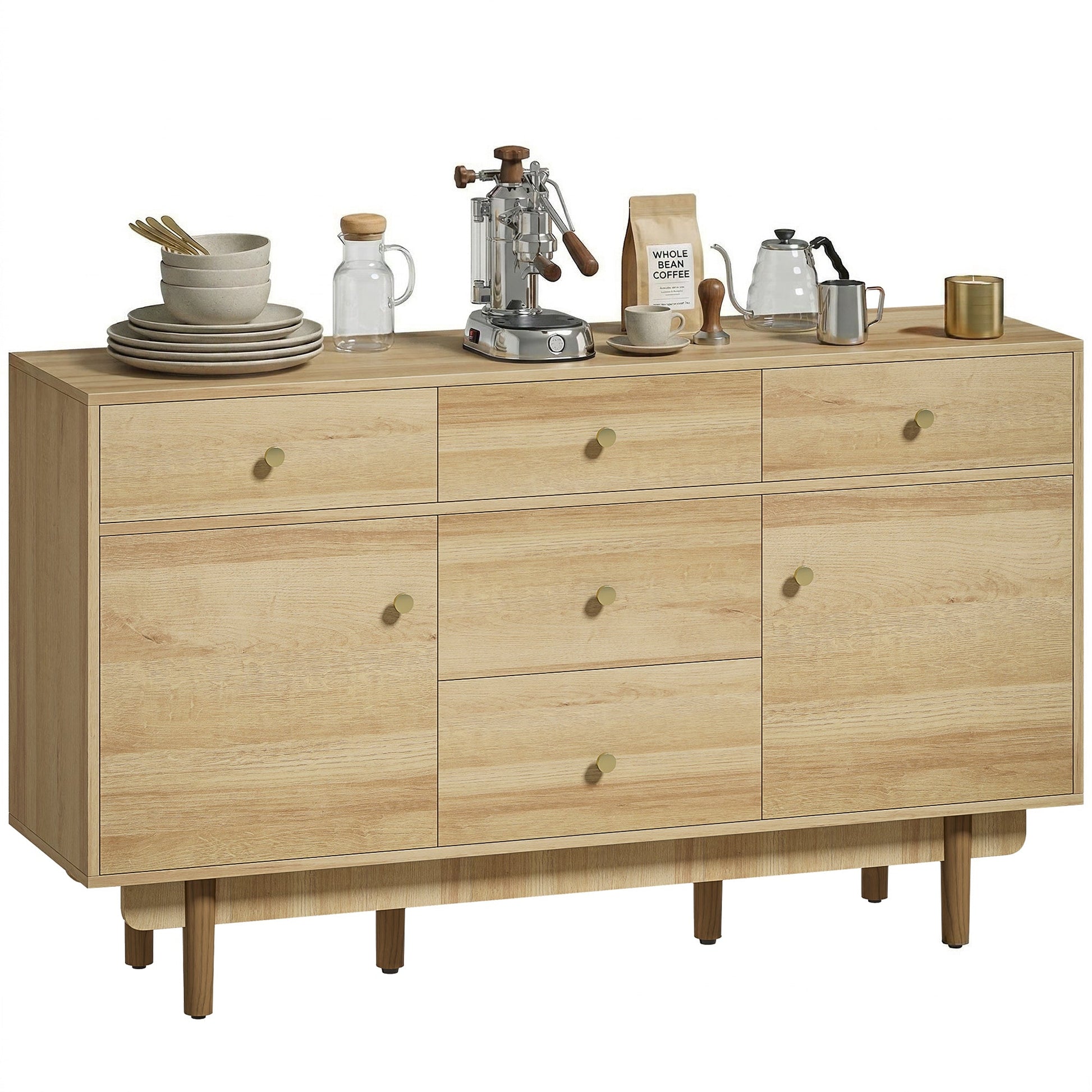 Modern Sideboard, Buffet Cabinet, Storage Cupboards with Adjustable Shelf, 5 Drawers and 2 Cabinets, 136 x 38 x 80 cm, for Living Room, Kitchen, Dining Room