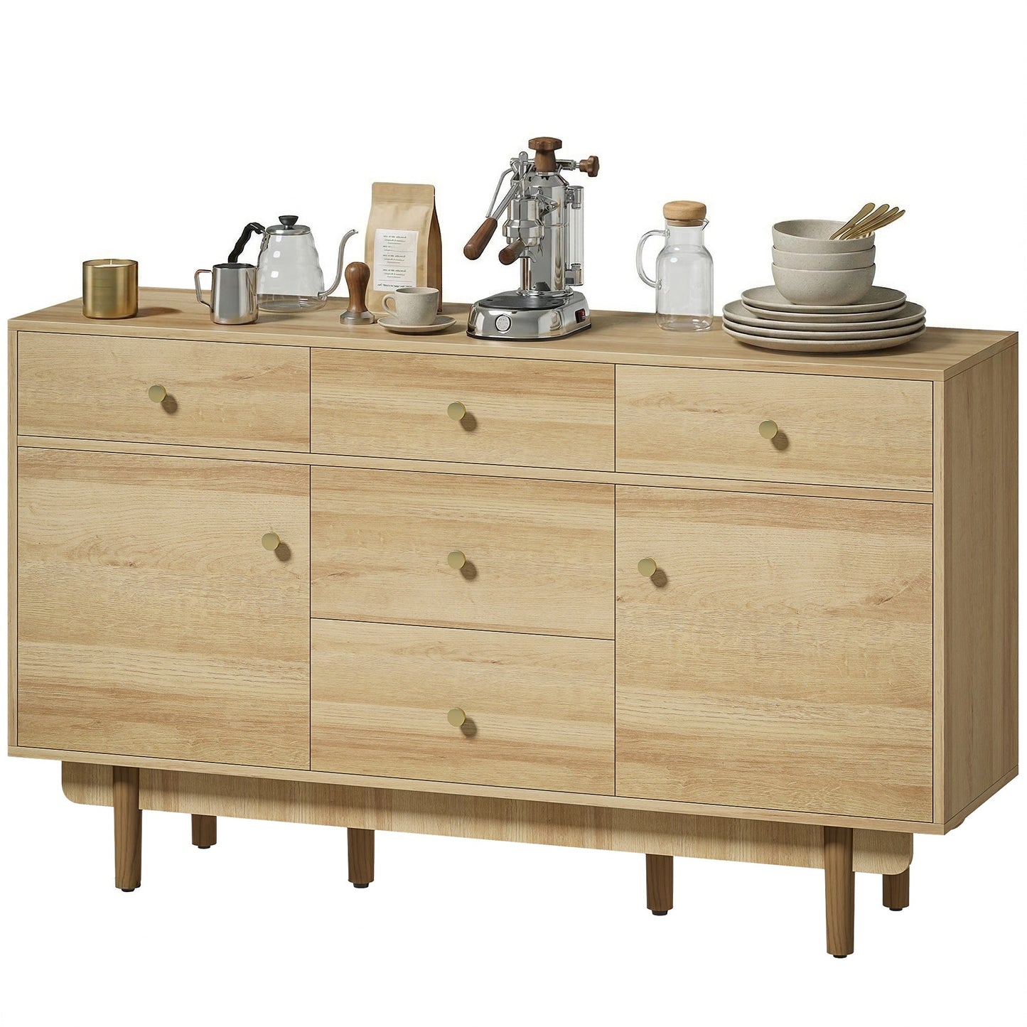 Modern Sideboard, Buffet Cabinet, Storage Cupboards with Adjustable Shelf, 5 Drawers and 2 Cabinets, 136 x 38 x 80 cm, for Living Room, Kitchen, Dining Room