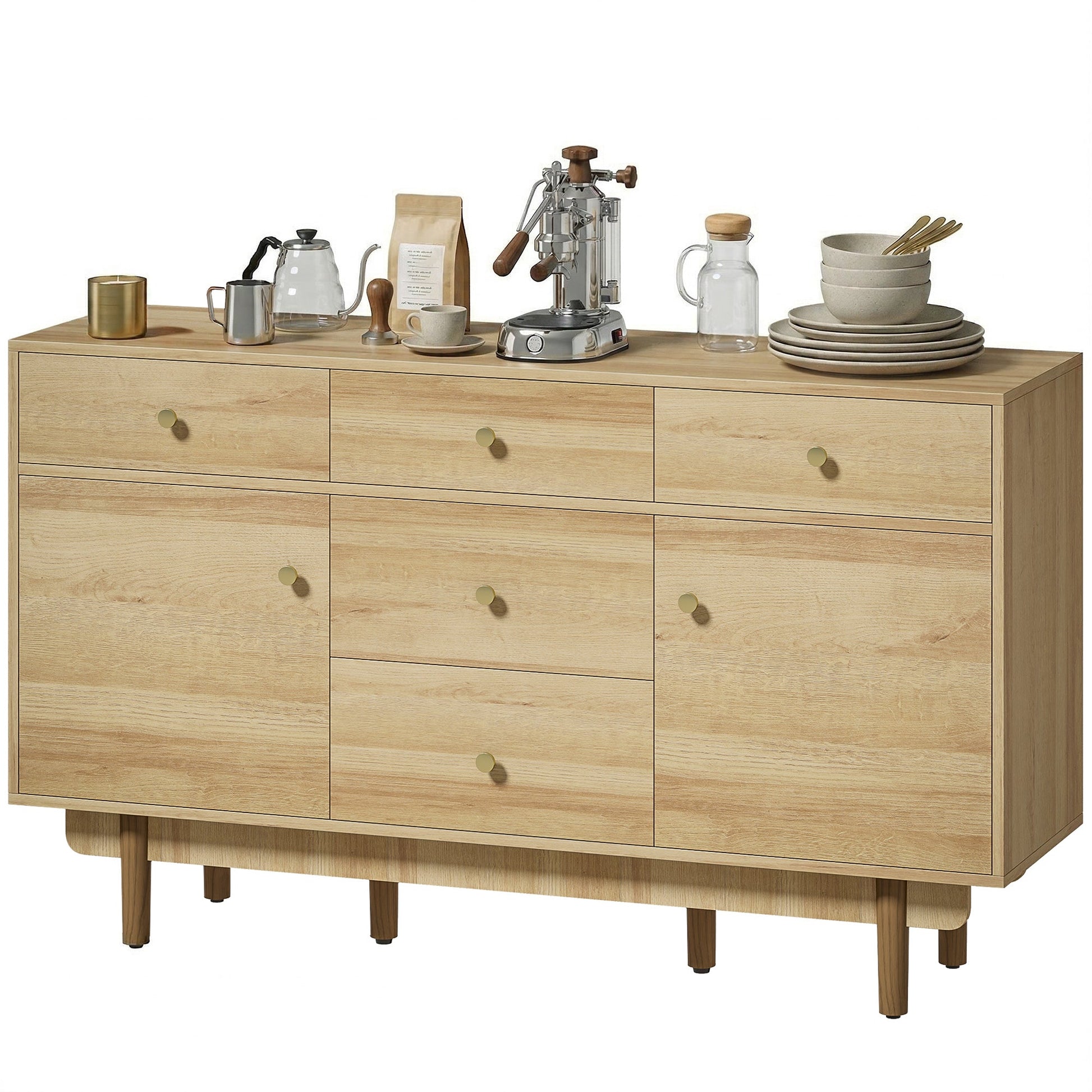 Modern Sideboard, Buffet Cabinet, Storage Cupboards with Adjustable Shelf, 5 Drawers and 2 Cabinets, 136 x 38 x 80 cm, for Living Room, Kitchen, Dining Room