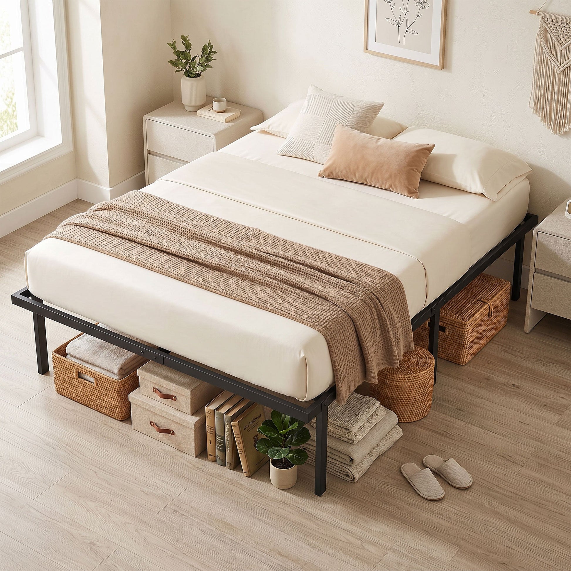 5ft King Bed Frame with Underbed Storage, 35.5 cm Height, Metal Platform Bed Frame with Steel Slat Support, Noise-Free, No Box Spring Needed, Easy Assembly, Black