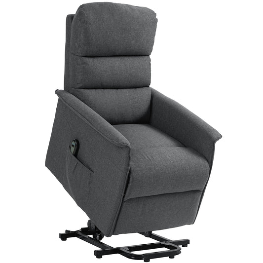 HOMCOM Power Lift Recliner Armchair, Electric Lift Chair for Elderly, Fabric Riser and Reclining Chair with Remote Control, Side Pockets, Extended Footrest, for Living Room, Dark Grey