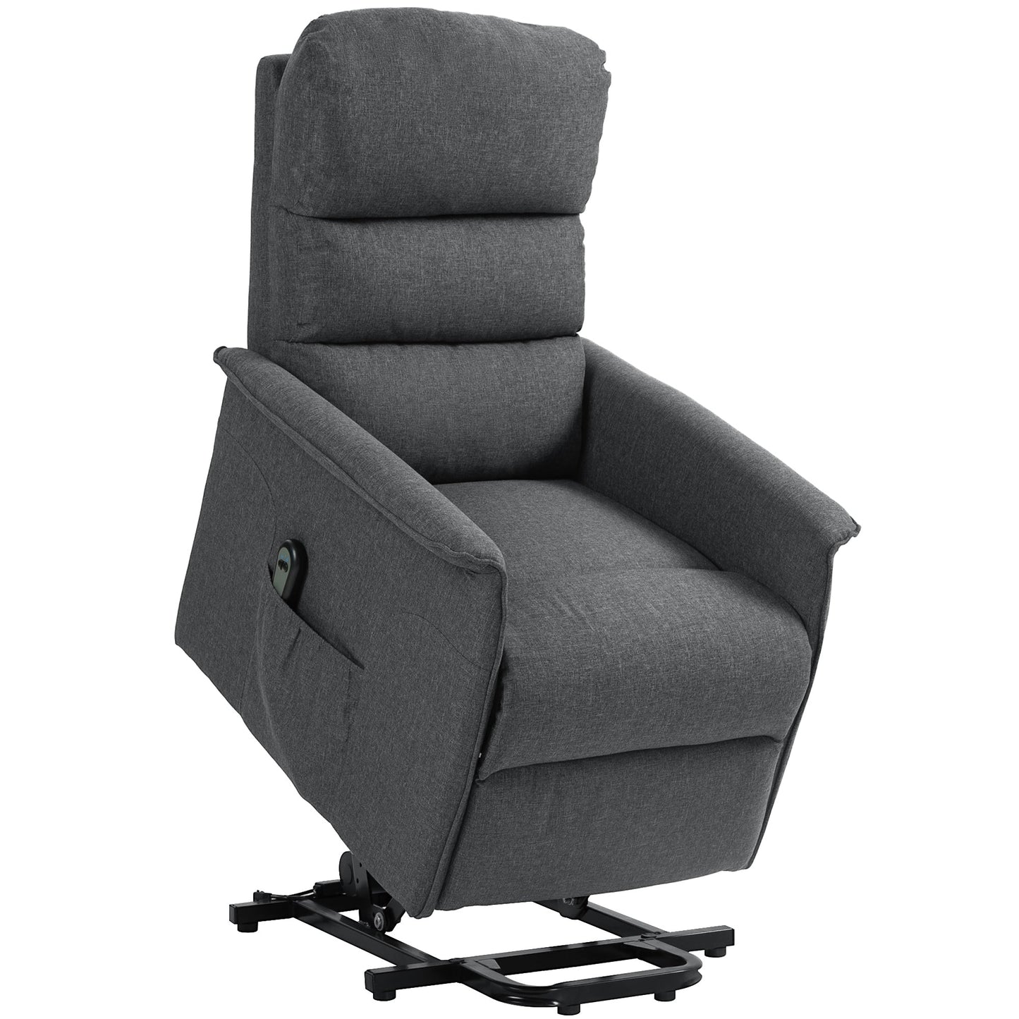 HOMCOM Power Lift Recliner Armchair, Electric Lift Chair for Elderly, Fabric Riser and Reclining Chair with Remote Control, Side Pockets, Extended Footrest, for Living Room, Dark Grey