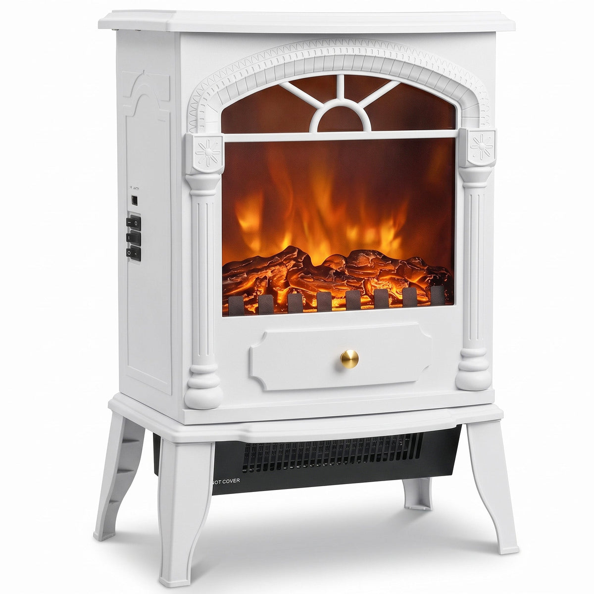 Electric Fireplace Stove Heater with 3D Flame Effect, 2000W/1000W, Freestanding Portable Fireplace with Adjustable Thermostat, 2 Heat Settings for Living Room, White