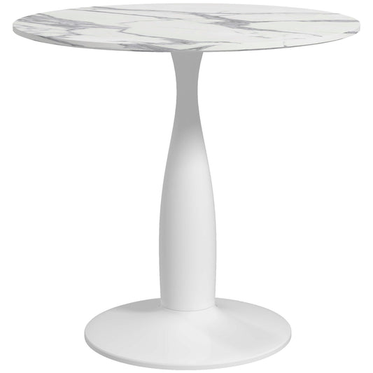 HOMCOM Round Dining Table for 2, Modern Kitchen Table with Steel Base, Non-slip Foot Pad for Living Room, Dining Room, Faux Marbled White