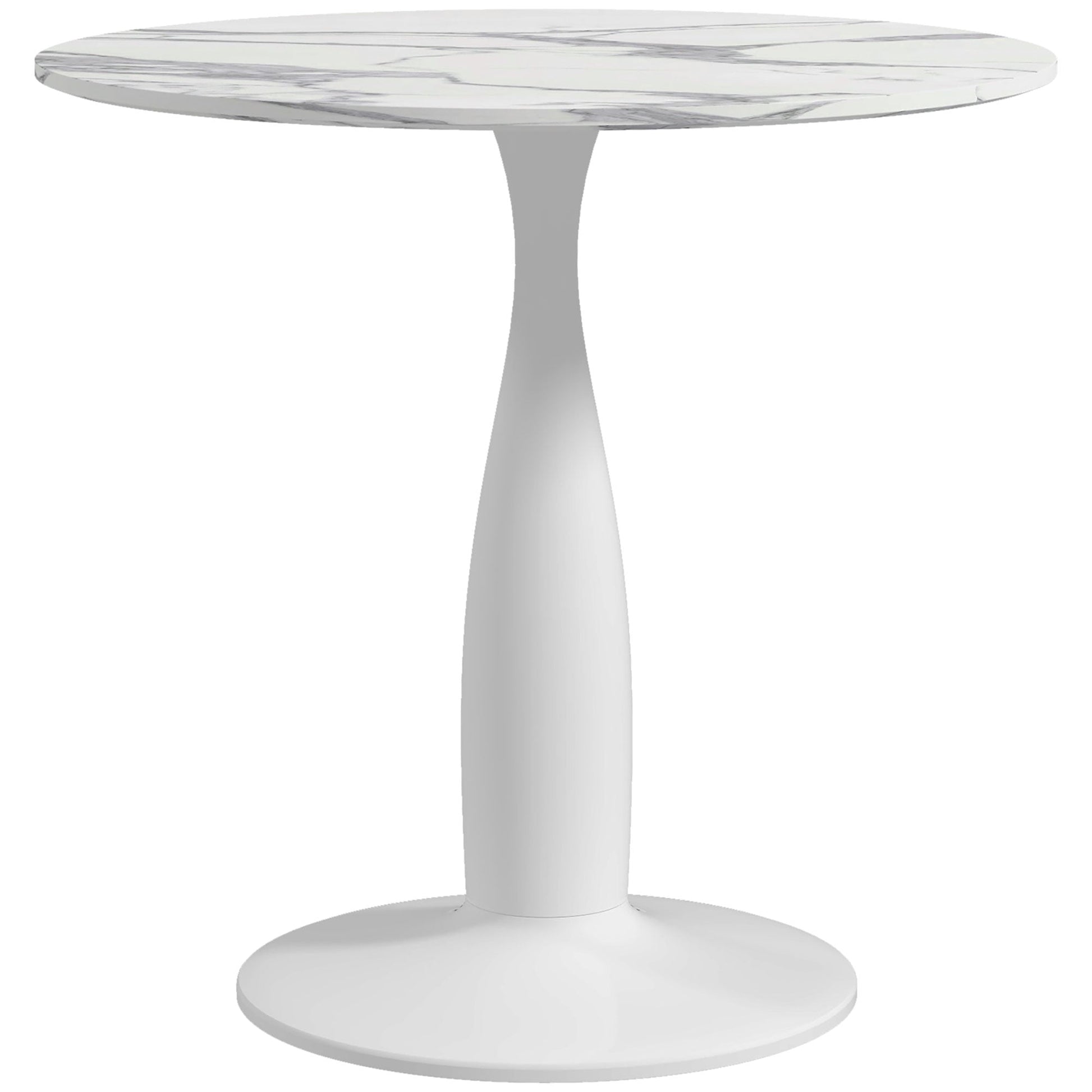 HOMCOM Round Dining Table for 2, Modern Kitchen Table with Steel Base, Non-slip Foot Pad for Living Room, Dining Room, Faux Marbled White