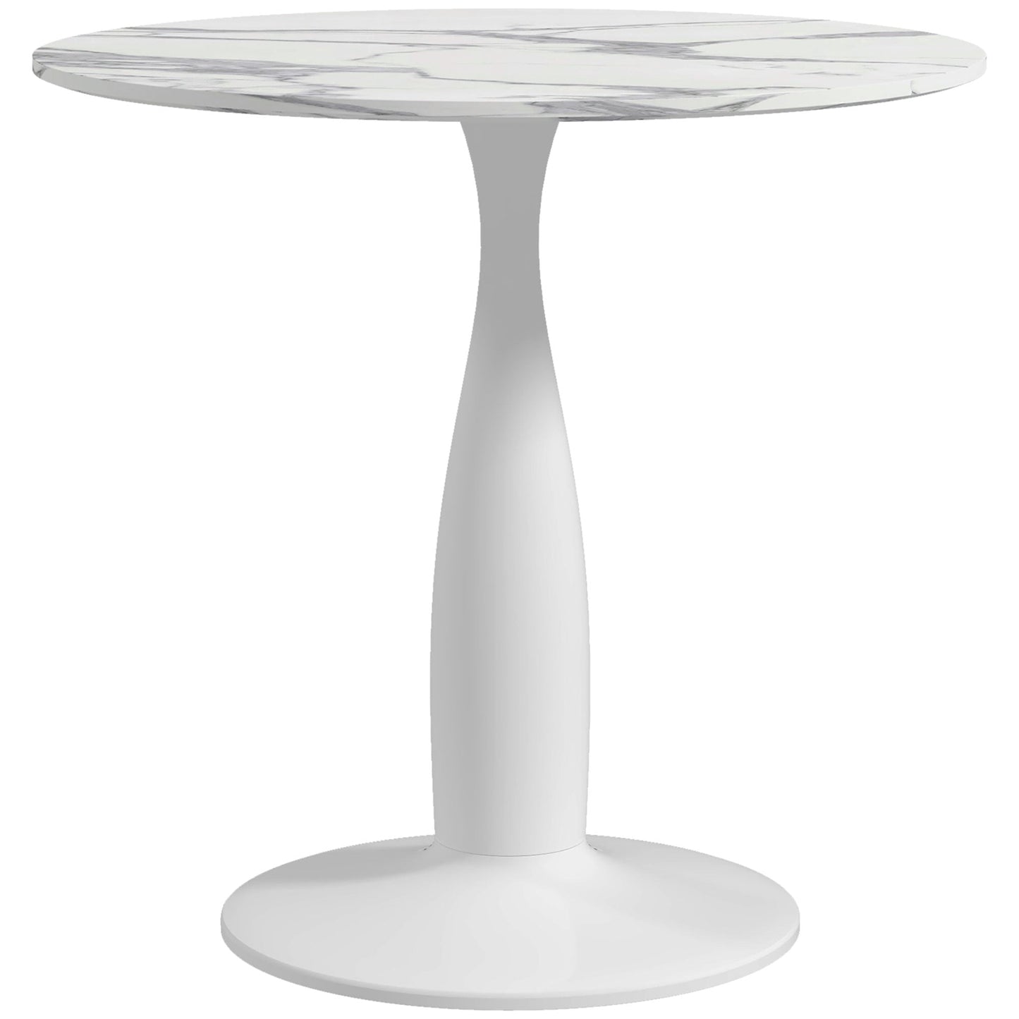 HOMCOM Round Dining Table for 2, Modern Kitchen Table with Steel Base, Non-slip Foot Pad for Living Room, Dining Room, Faux Marbled White