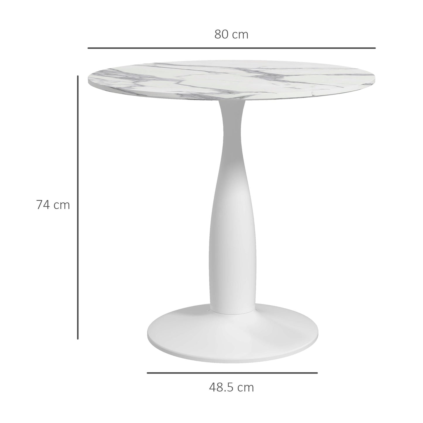 HOMCOM Round Dining Table for 2, Modern Kitchen Table with Steel Base, Non-slip Foot Pad for Living Room, Dining Room, Faux Marbled White