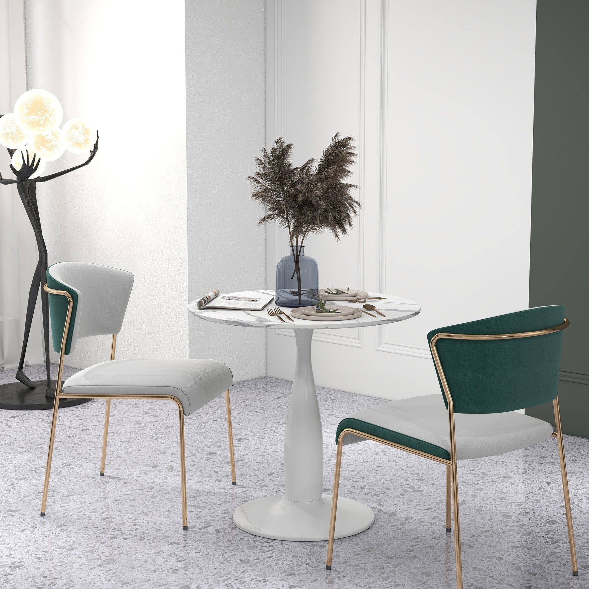 HOMCOM Round Dining Table for 2, Modern Kitchen Table with Steel Base, Non-slip Foot Pad for Living Room, Dining Room, Faux Marbled White