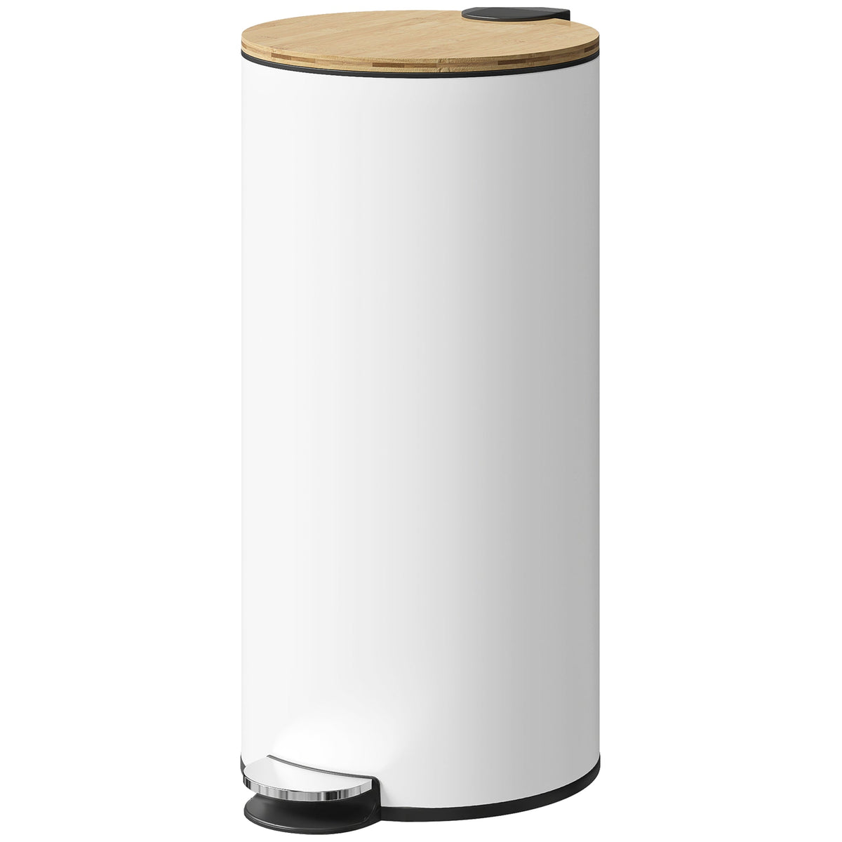 30 Litre Pedal Kitchen Bin with Soft Close and Stay Open Lid, Rubbish Bin with Removable Inner Bucket for Kitchen, Office, Home, White and Natural