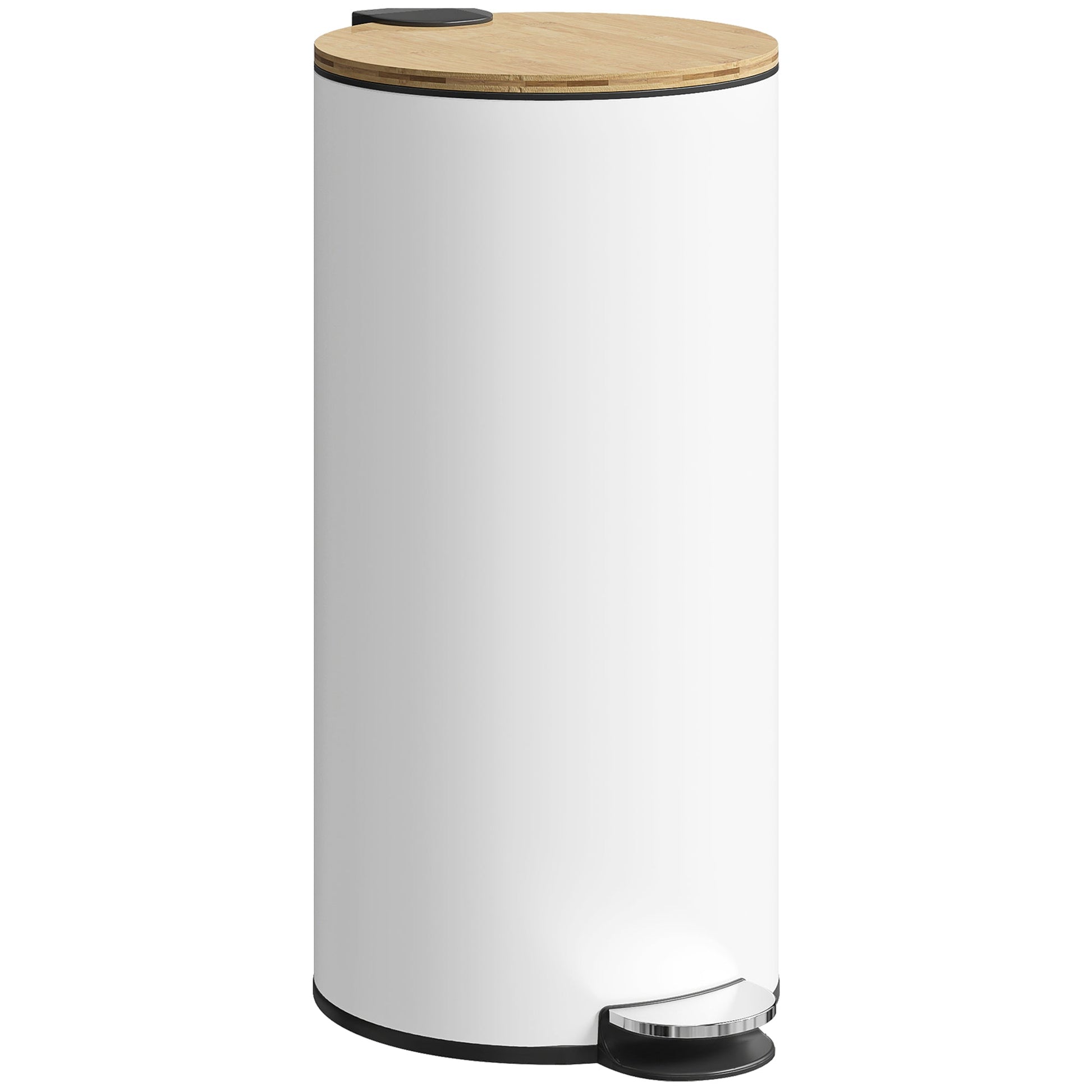 30 Litre Pedal Kitchen Bin with Soft Close and Stay Open Lid, Rubbish Bin with Removable Inner Bucket for Kitchen, Office, Home, White and Natural