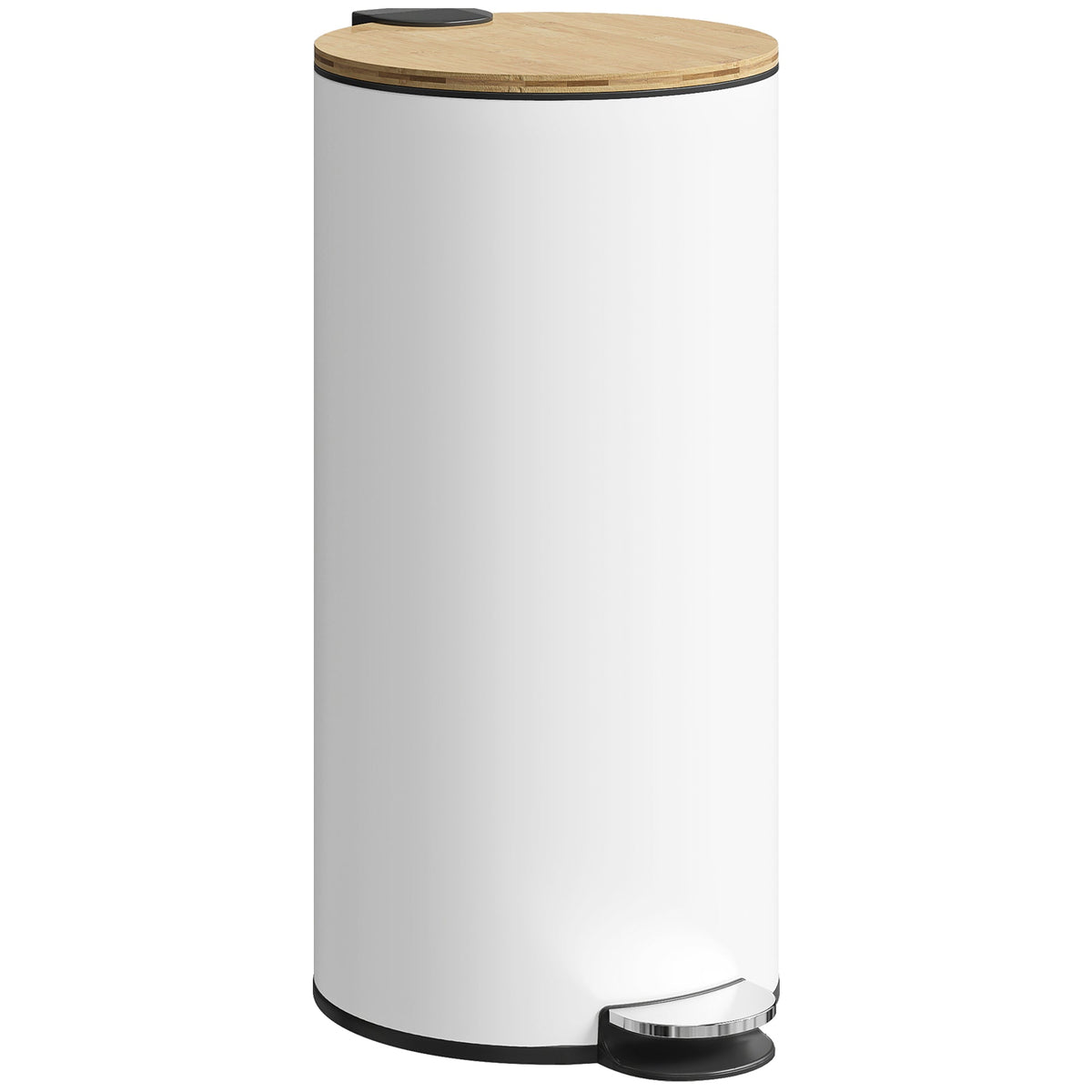 30 Litre Pedal Kitchen Bin with Soft Close and Stay Open Lid, Rubbish Bin with Removable Inner Bucket for Kitchen, Office, Home, White and Natural