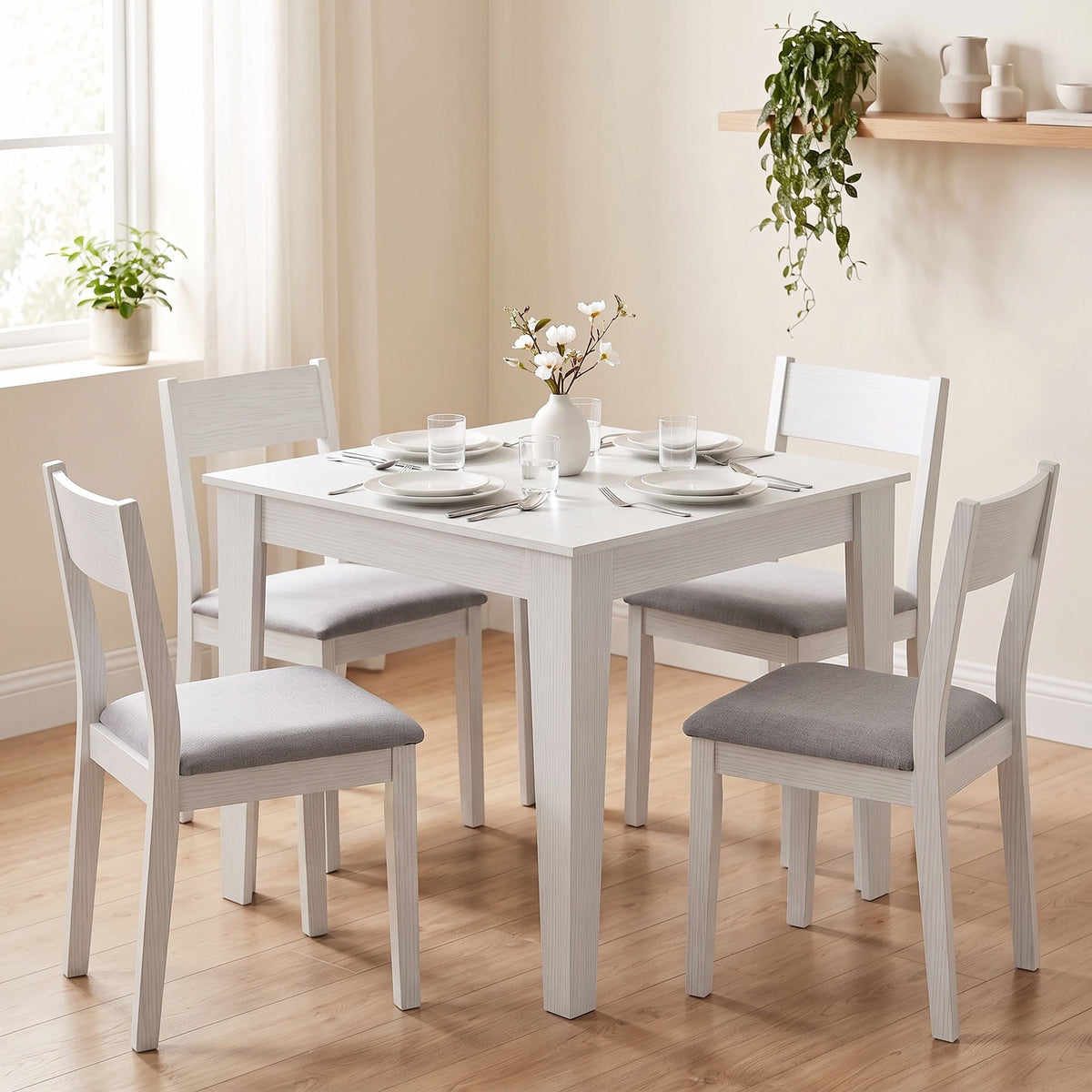 Dining Table for 4, 80L x 80W x 75Hcm, Modern Square Kitchen Table, for Dining Room, Kitchen, Living Room, White