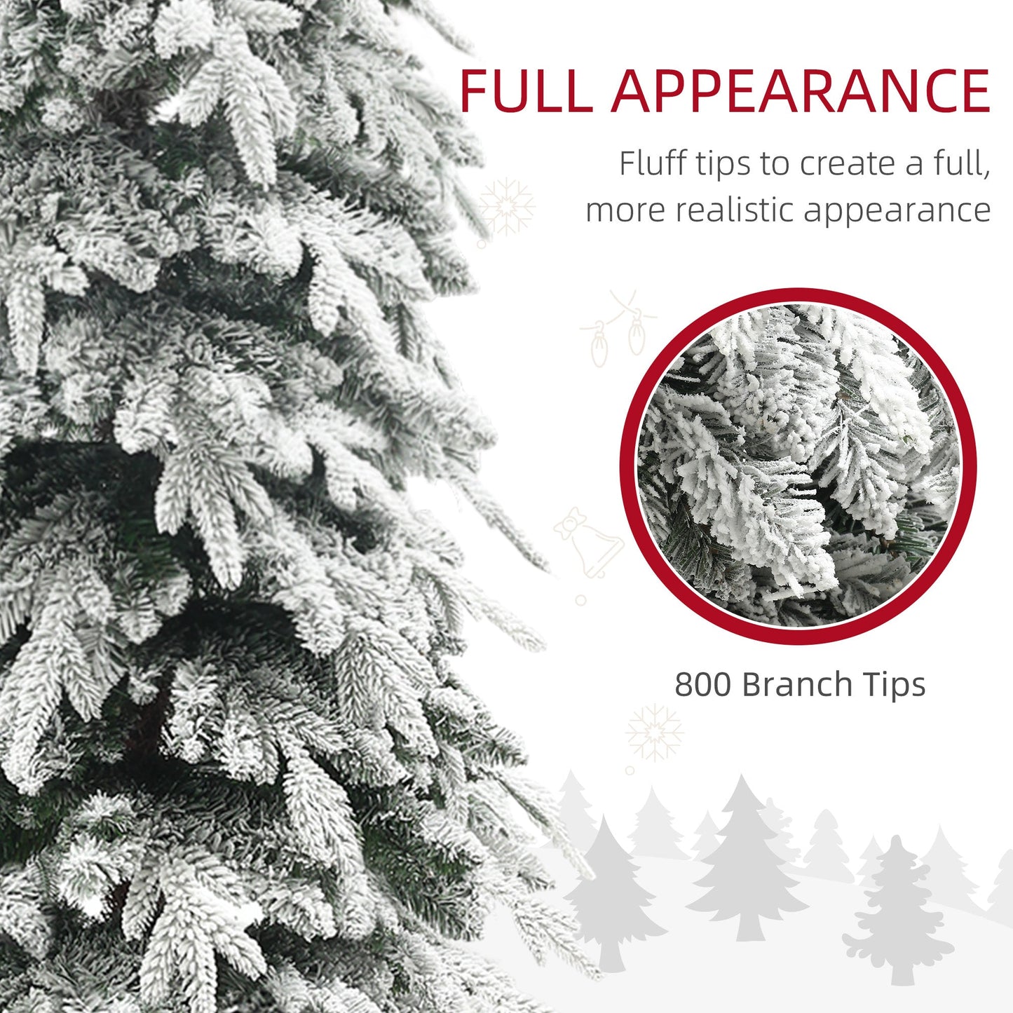7ft Pencil Artificial Christmas Tree, Snow Flocked Xmas Tree with Downswept Branches and 800 Tips, Auto Open, Steel Base, Holiday Decoration for Home Office, Green