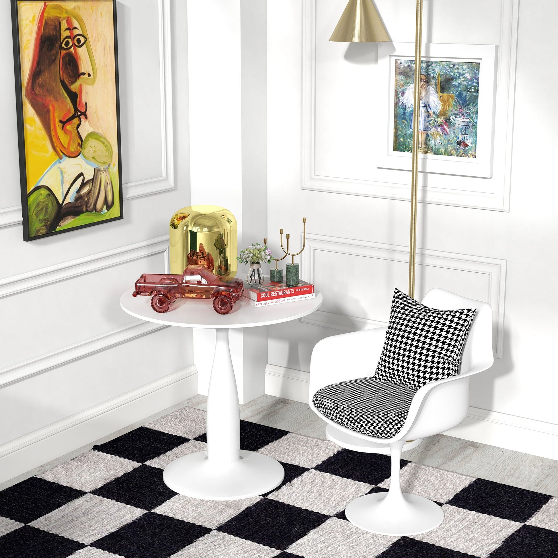 HOMCOM Round Dining Table for 2, Modern Kitchen Table with Steel Base, Non-slip Foot Pad for Living Room, Dining Room, White