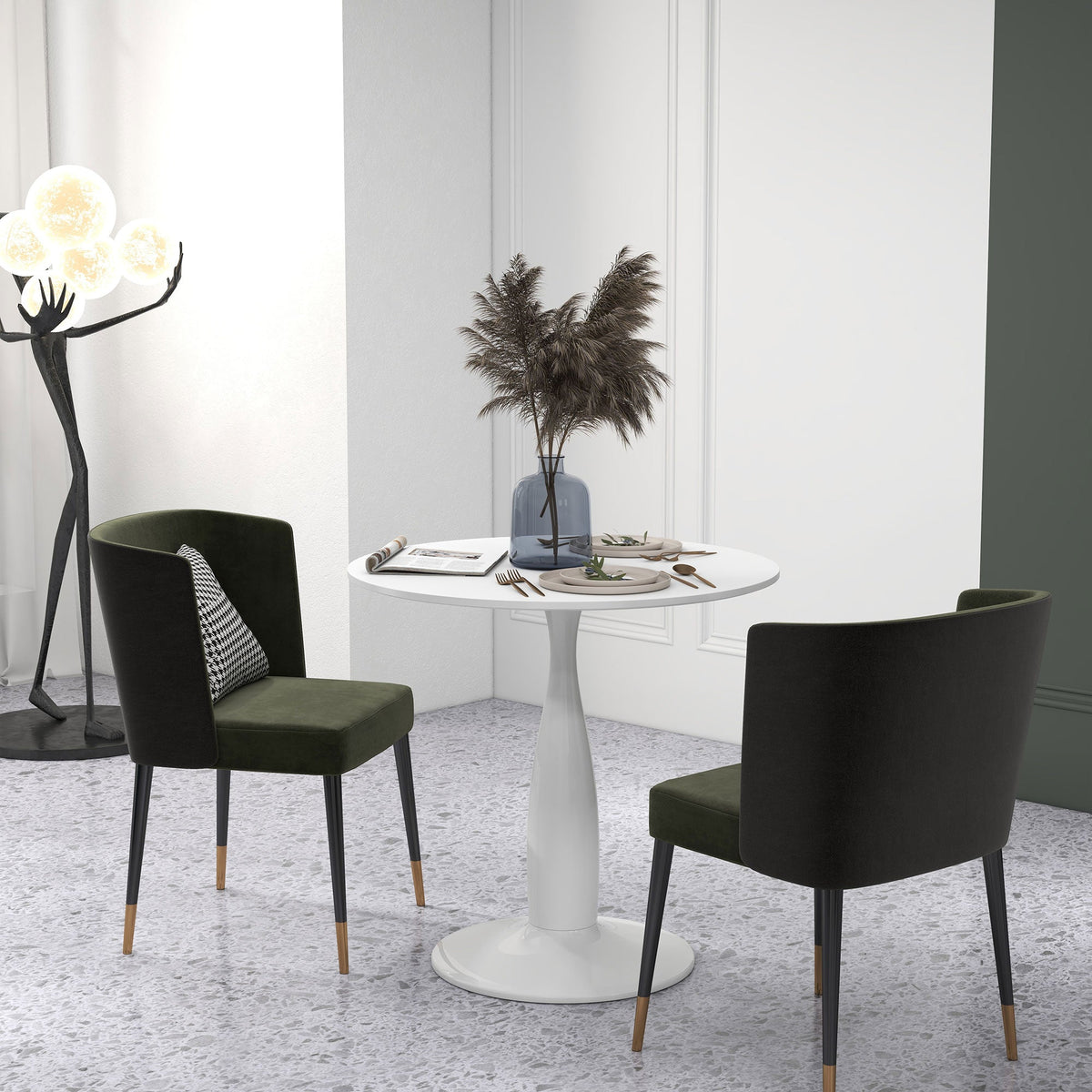 HOMCOM Round Dining Table for 2, Modern Kitchen Table with Steel Base, Non-slip Foot Pad for Living Room, Dining Room, White